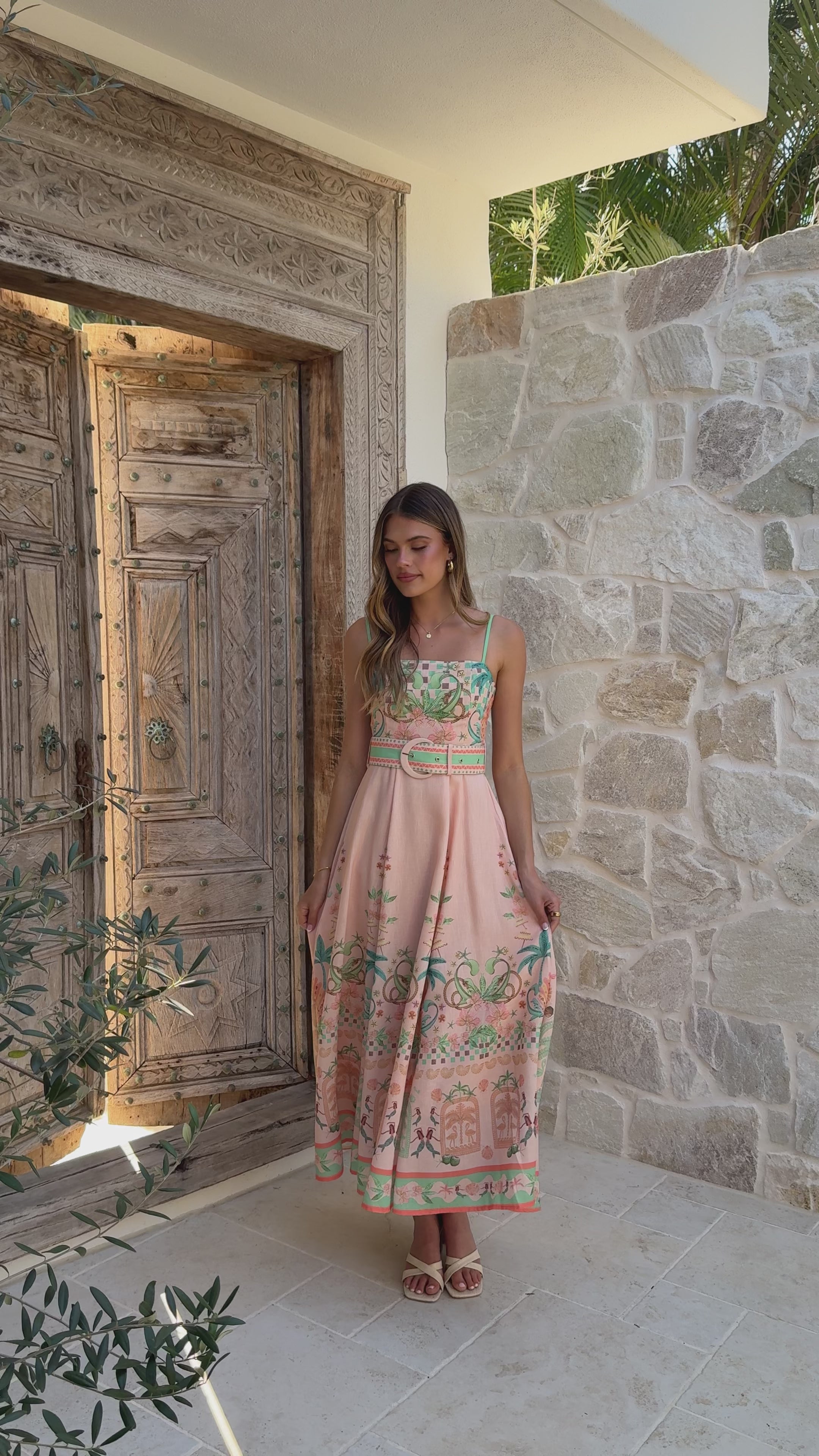 Load video: Nellie Midi Dress - Aurora Print - Billy J