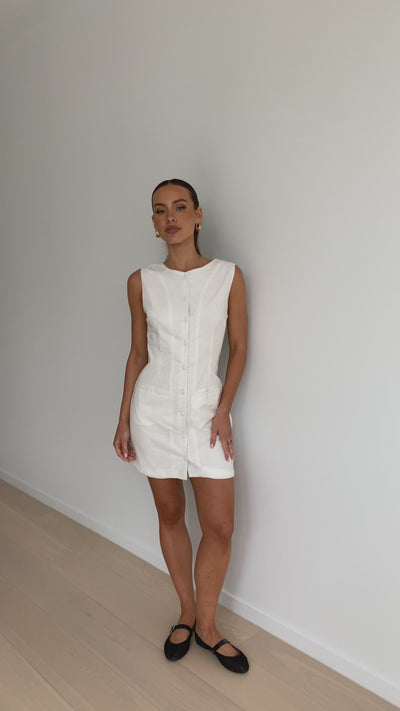 Load and play video in Gallery viewer, Celine Mini Dress - White
