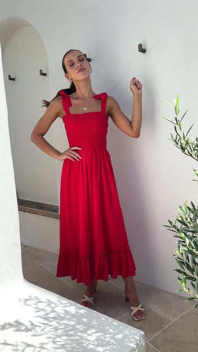 Load and play video in Gallery viewer, Cely Midi Dress - Red
