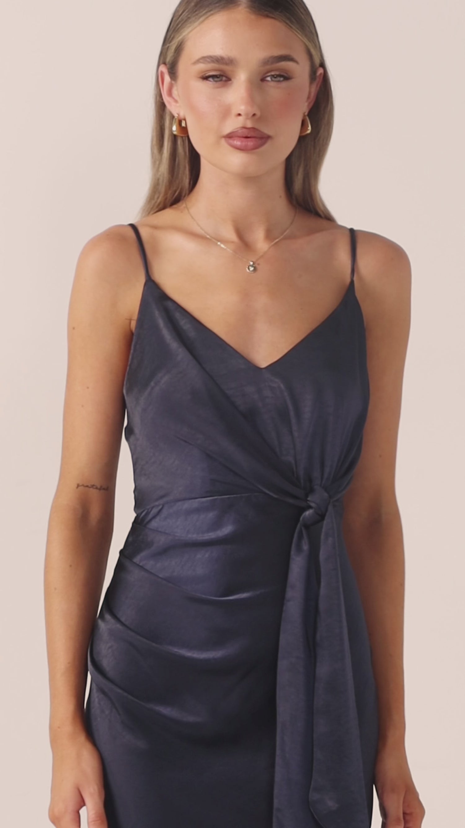Yasmeen Tie Front Maxi Dress - Navy - Billy J