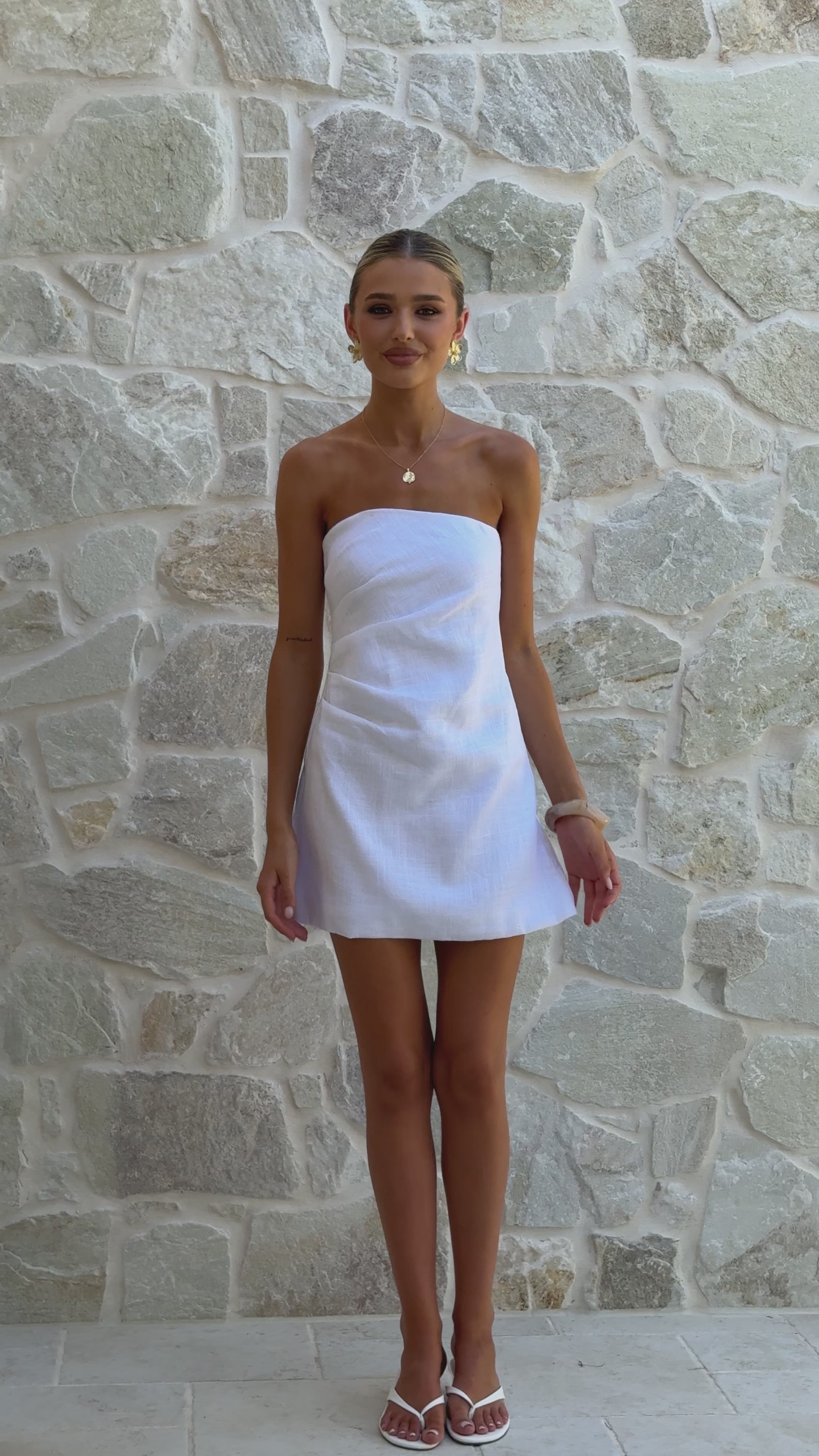 Load video: Dana Strapless Mini Dress - White - Billy J