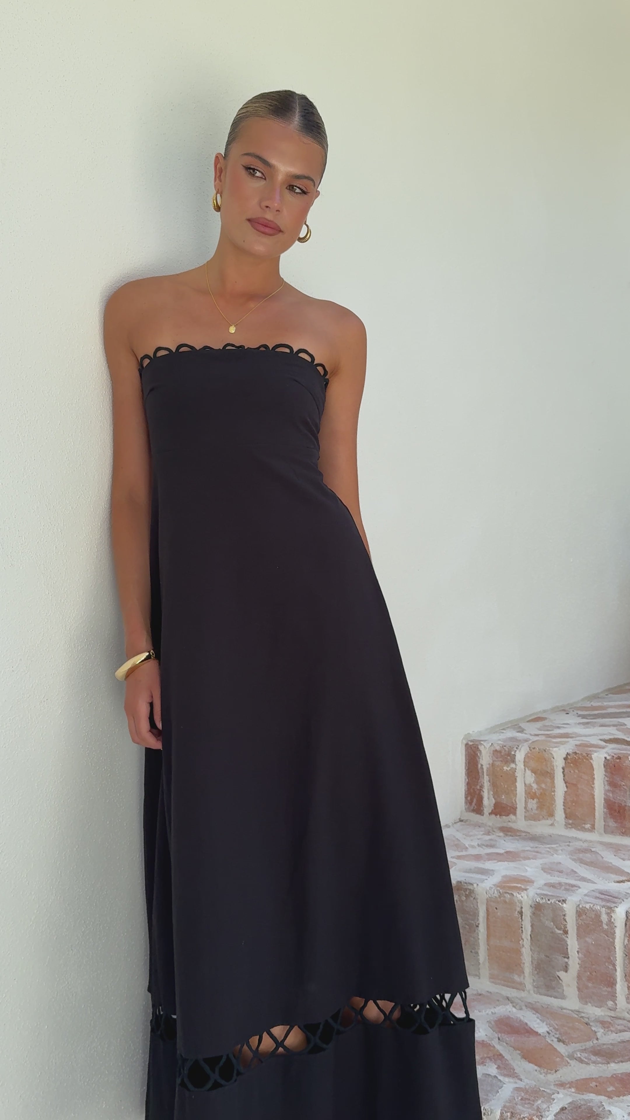 Load video: Caressa Maxi Dress - Black - Billy J
