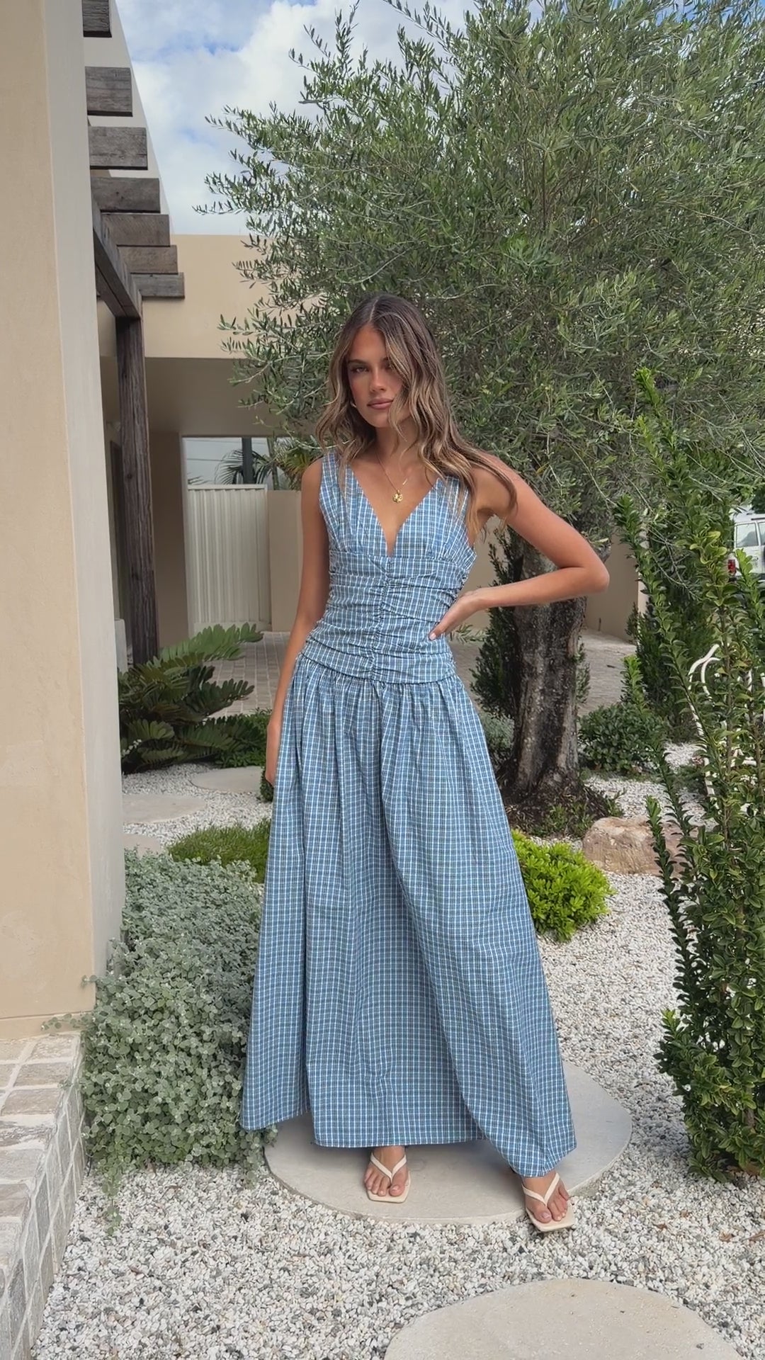 Sanya Maxi Dress - Blue Check - Billy J