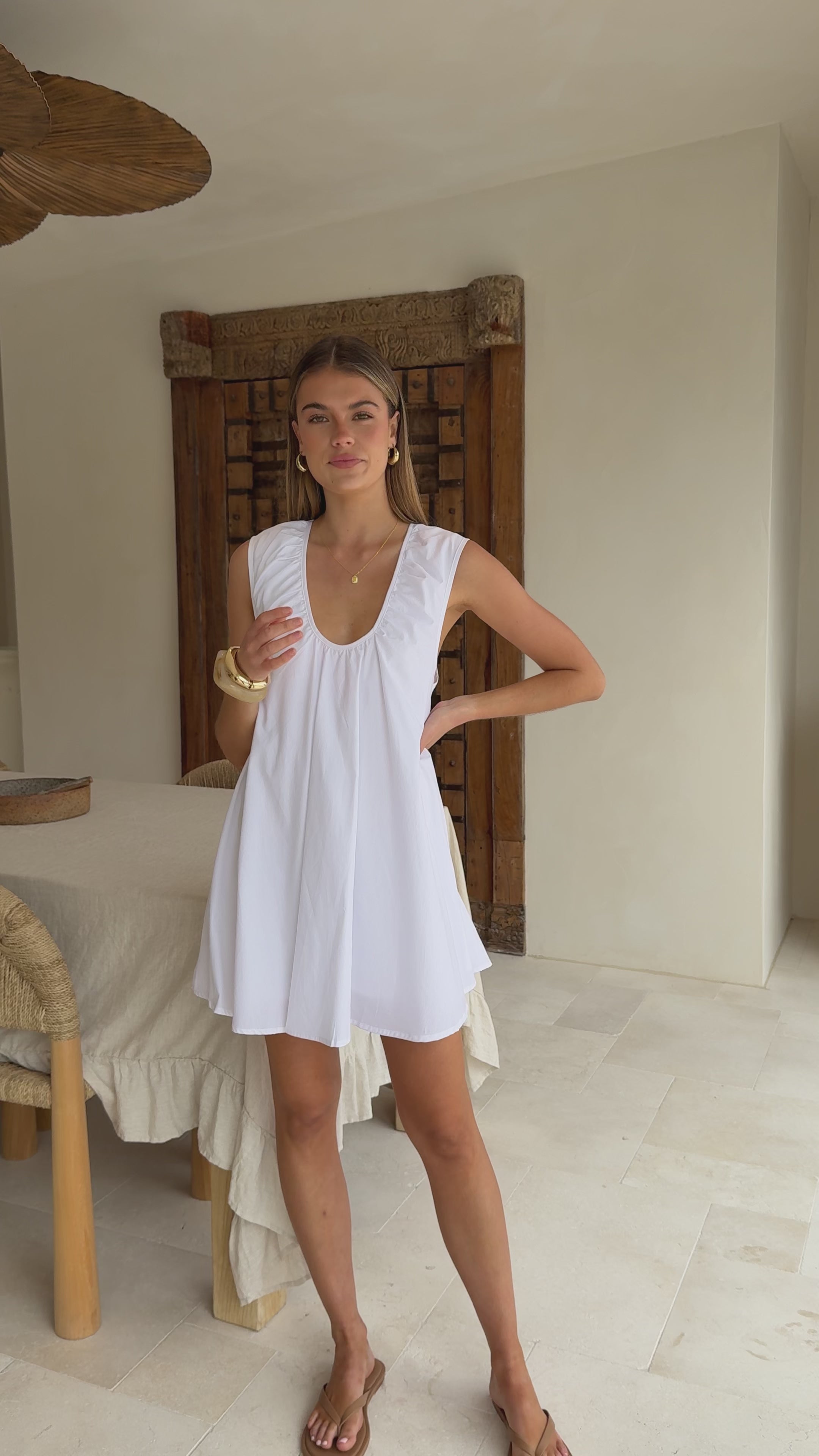 Load video: Vanessa Mini Dress - White - Billy J