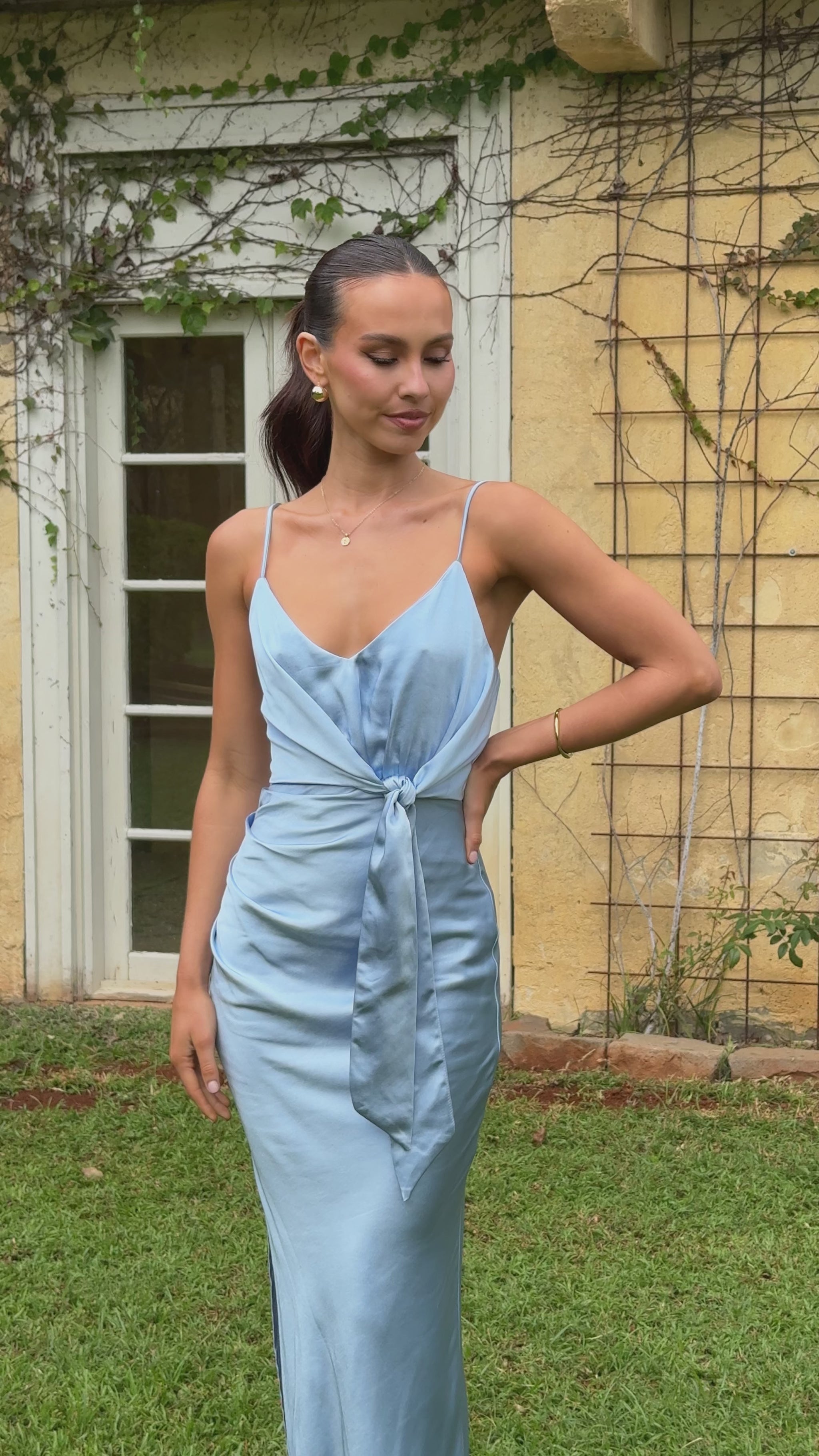 Yasmeen Tie Front Maxi Dress - Blue - Billy J