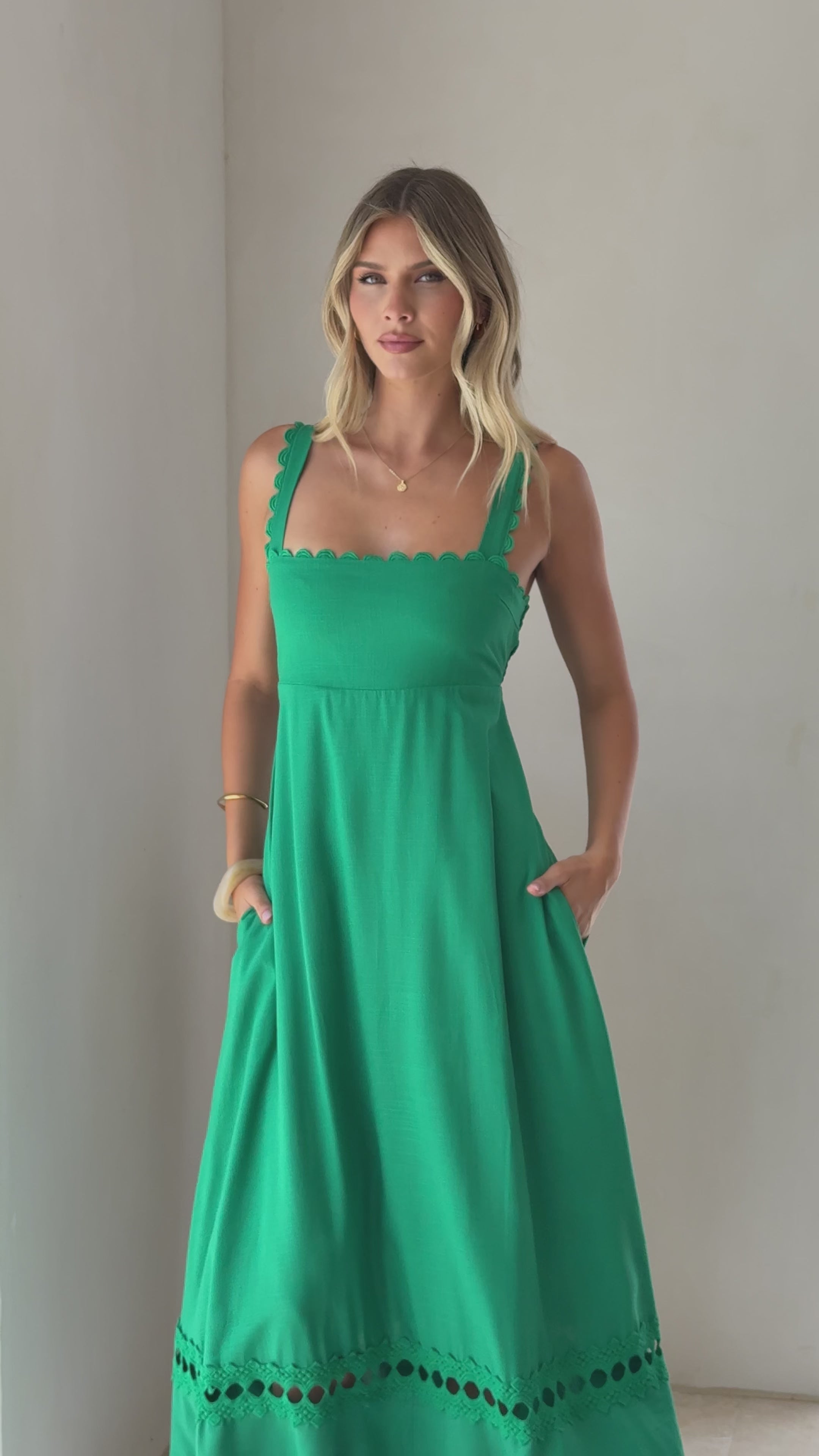 Load video: Libbie Maxi Dress - Green - Billy J