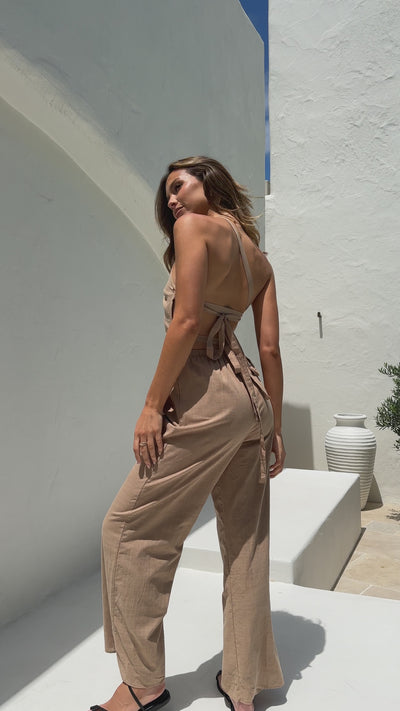 Load and play video in Gallery viewer, Sicily One Shoulder Top and Pants Set - Tan
