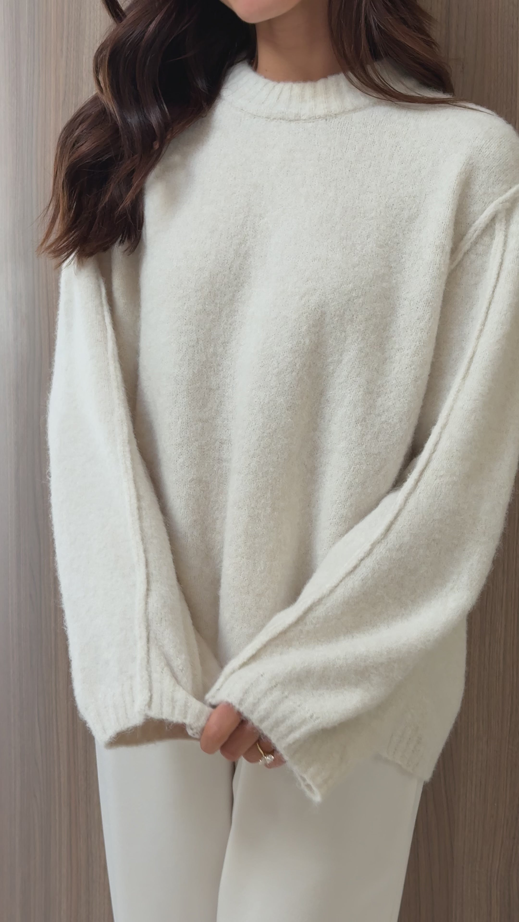 Load video: Ally Knit Sweater - Cream - Billy J