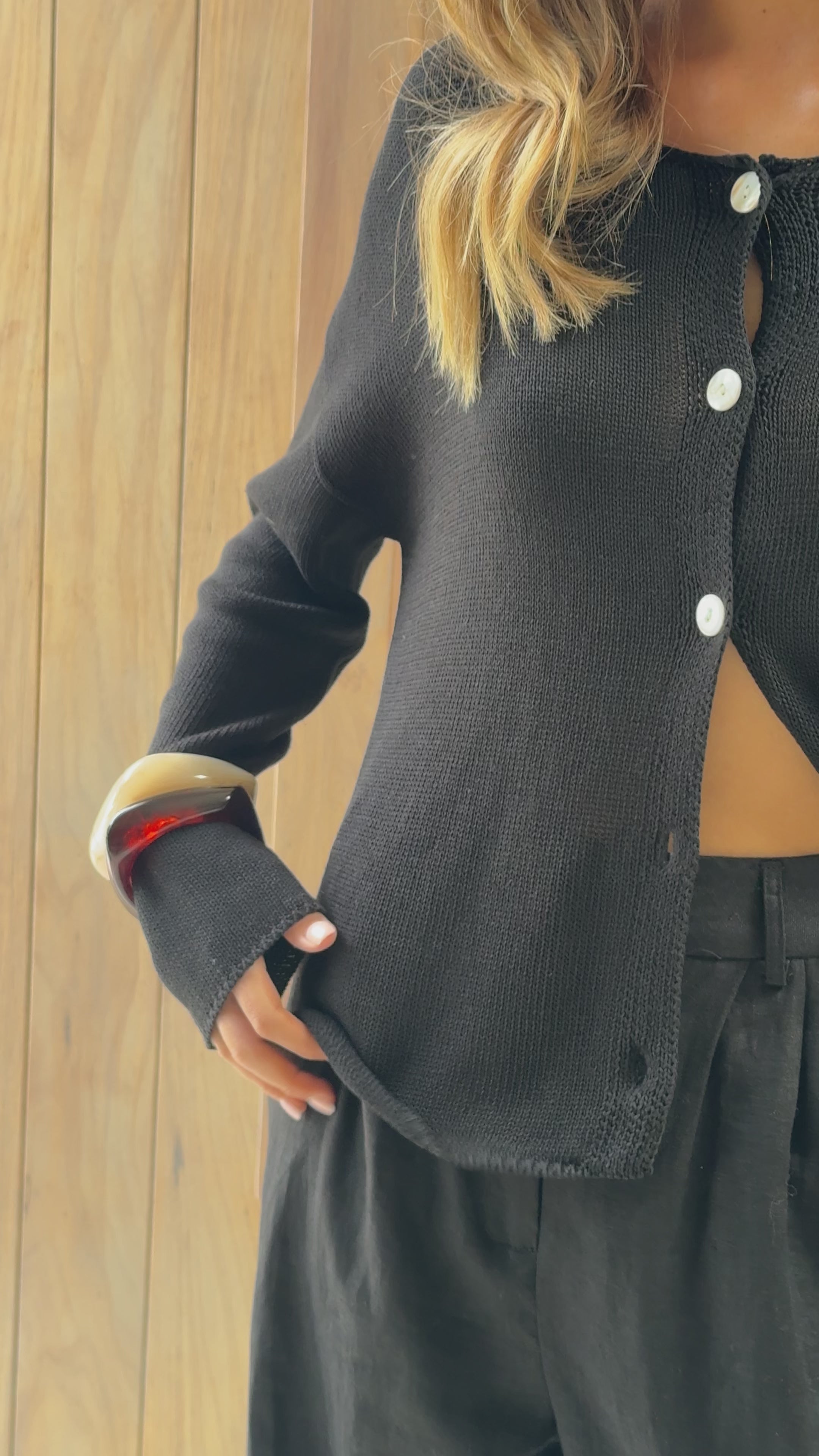 Load video: Selara Button Up Cardigan - Black - Billy J