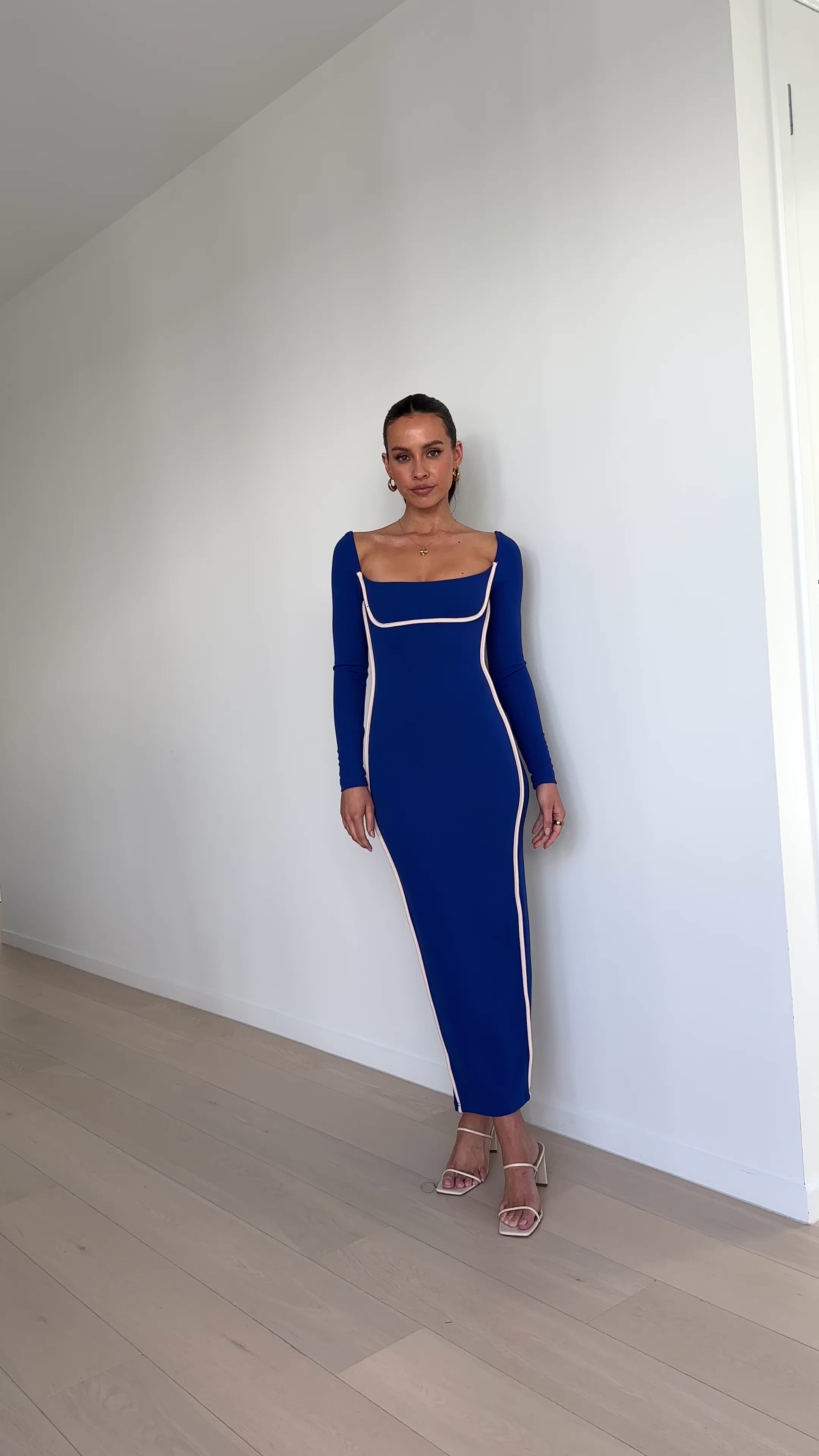 Gidja Long Sleeve Maxi Dress - Blue / Cream