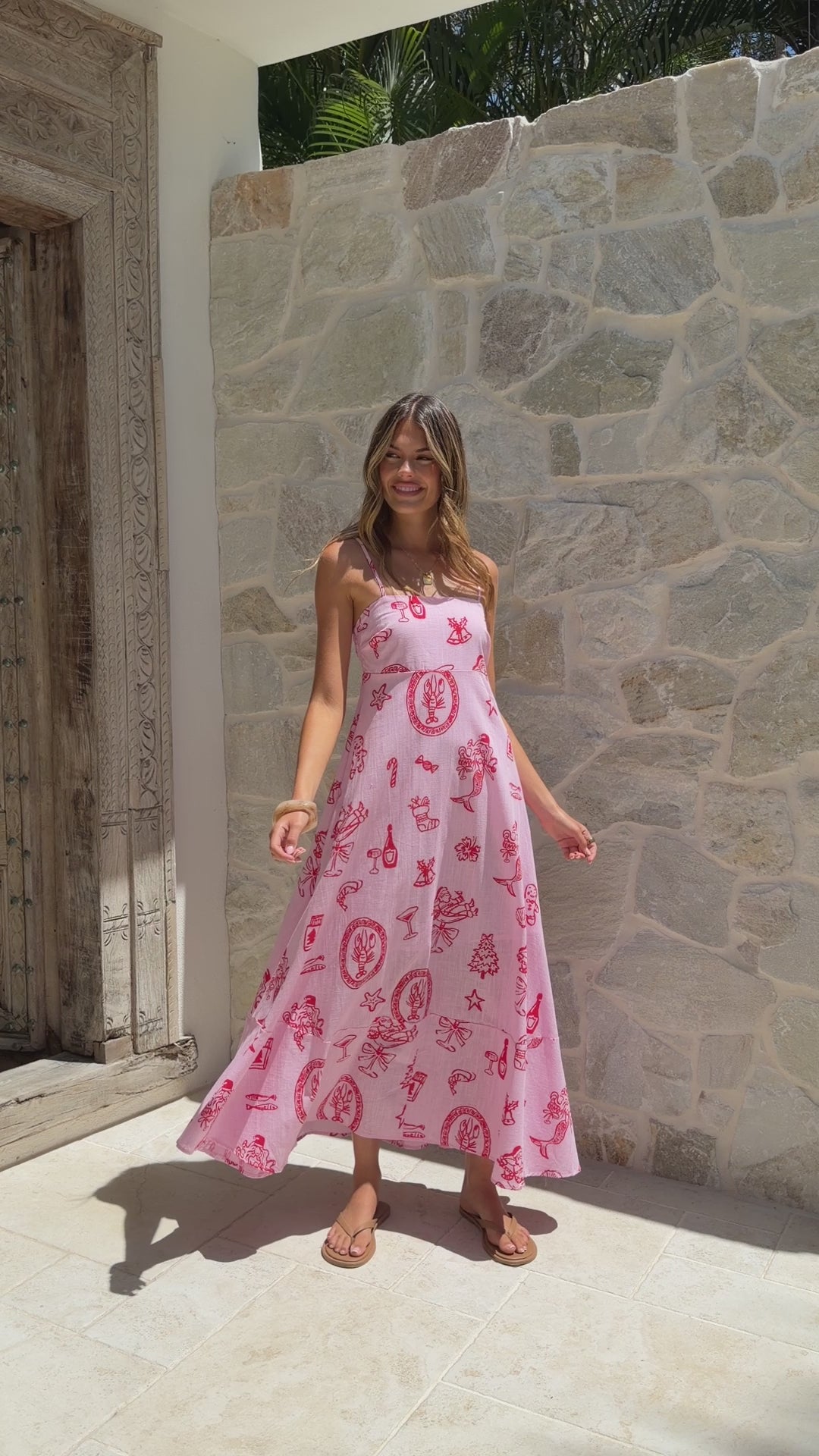 Load video: Marcel Maxi Dress - Pink Festive Print - Billy J