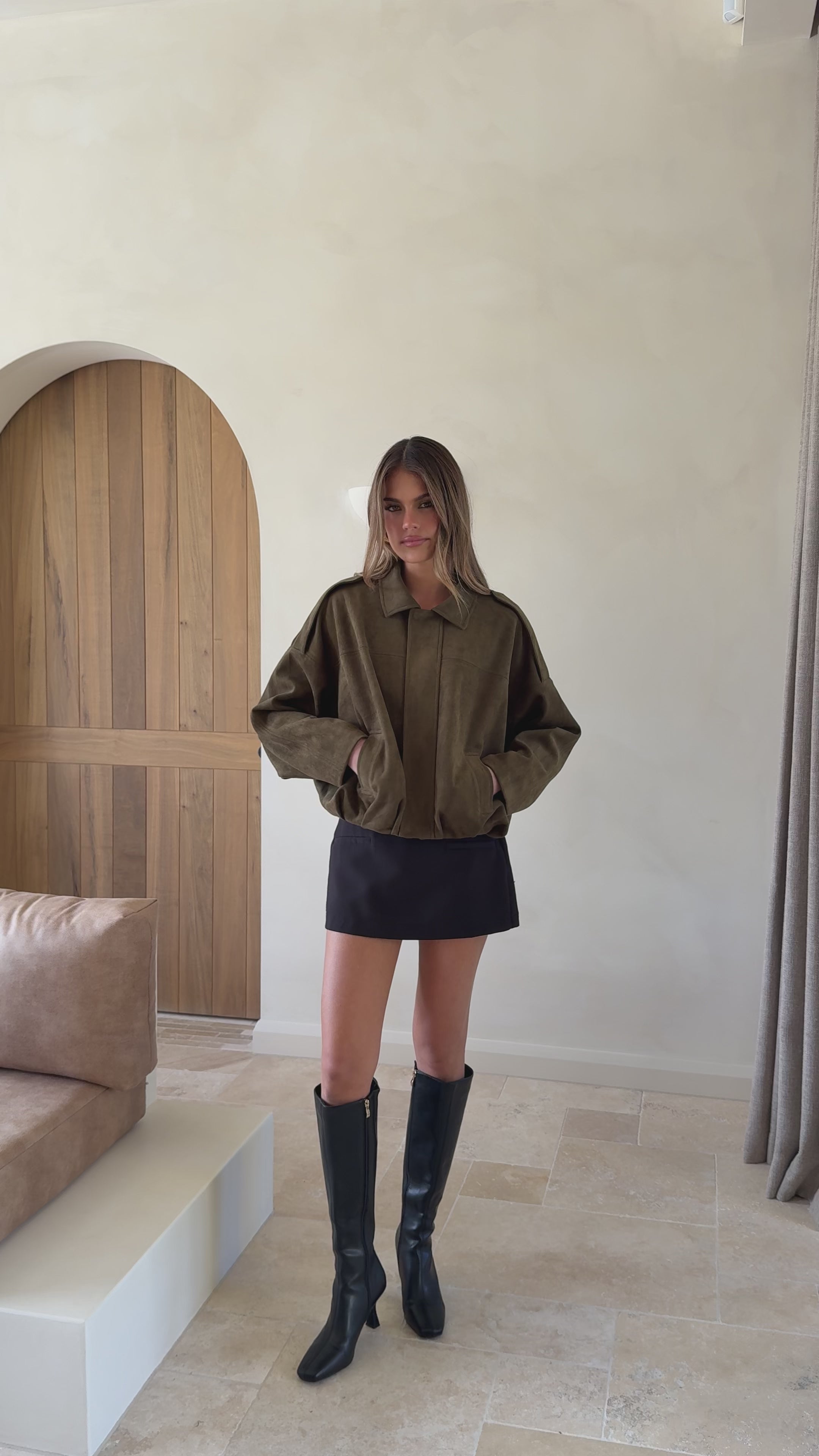 Load video: Leela Bomber Jacket - Khaki - Billy J