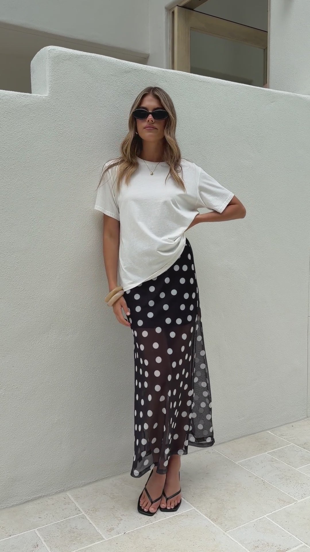 Onella Semi Sheer Maxi Skirt - Black/White Polka Dot - Billy J