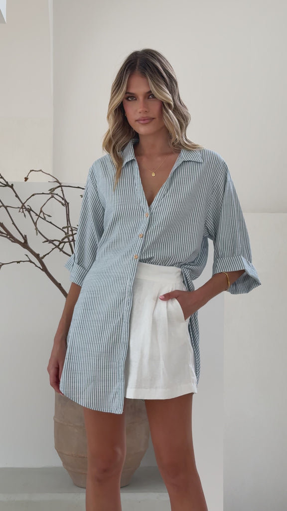 Lucia Shirt - White/Light Blue Stripe - Billy J