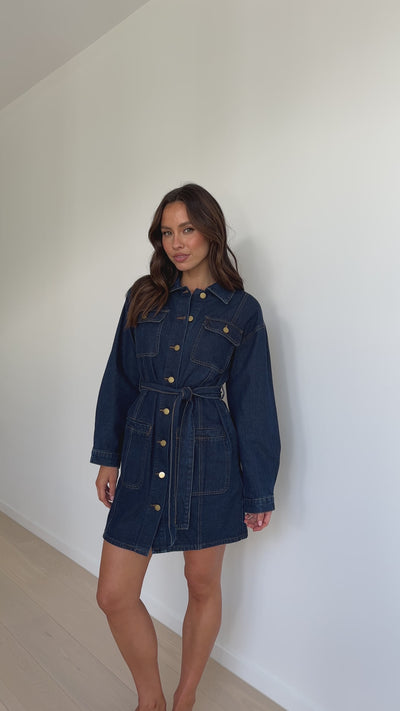 Load and play video in Gallery viewer, Kailas Mini Dress - Indigo Denim
