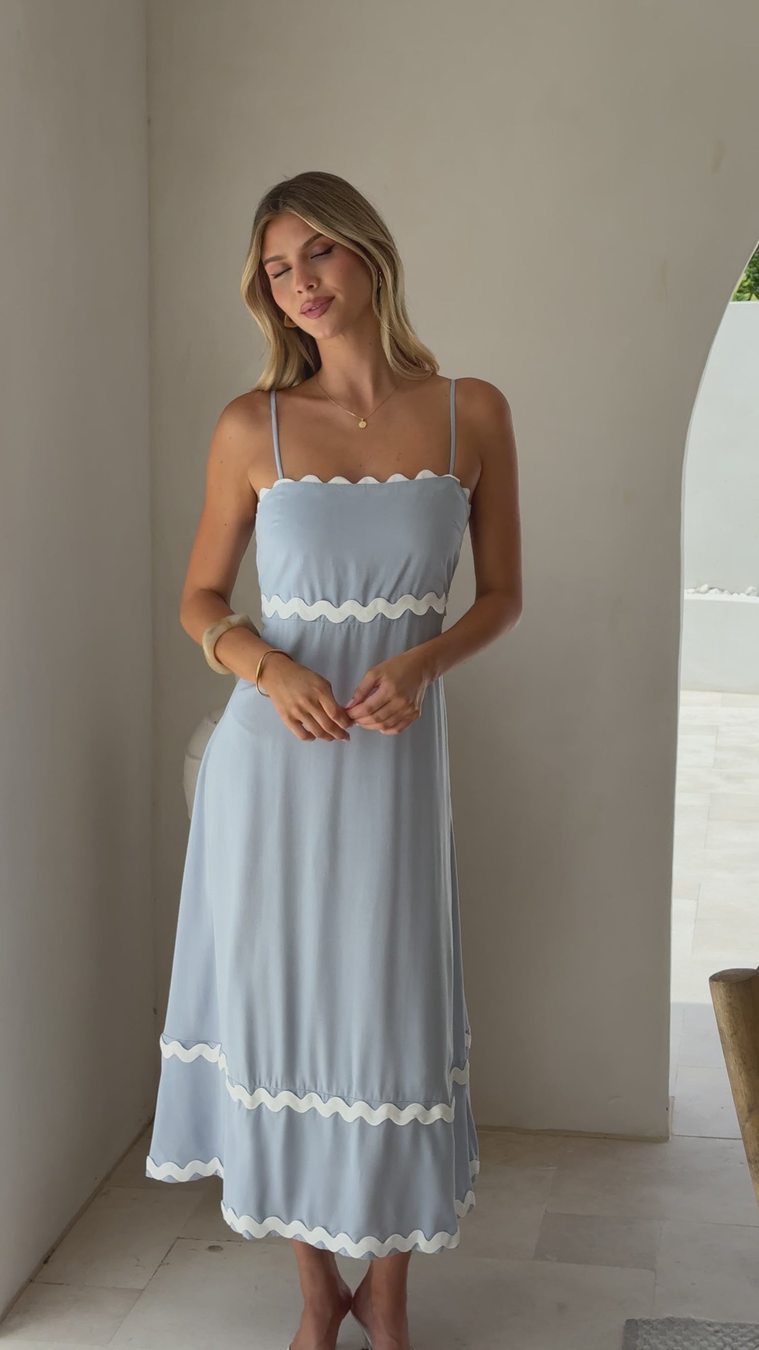 Seraphina Midi Dress - Blue/White - Billy J