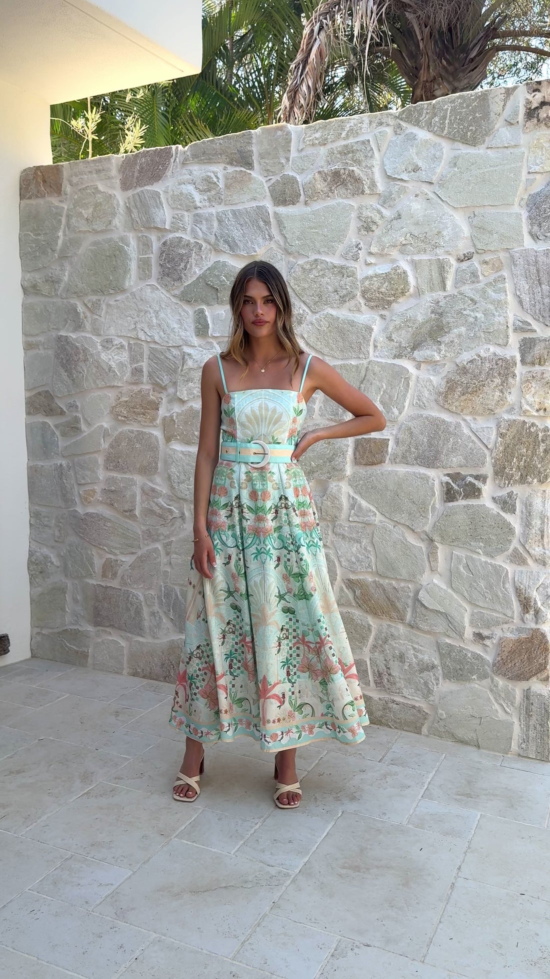 Nellie Midi Dress - Aqua Aurora Print - Billy J