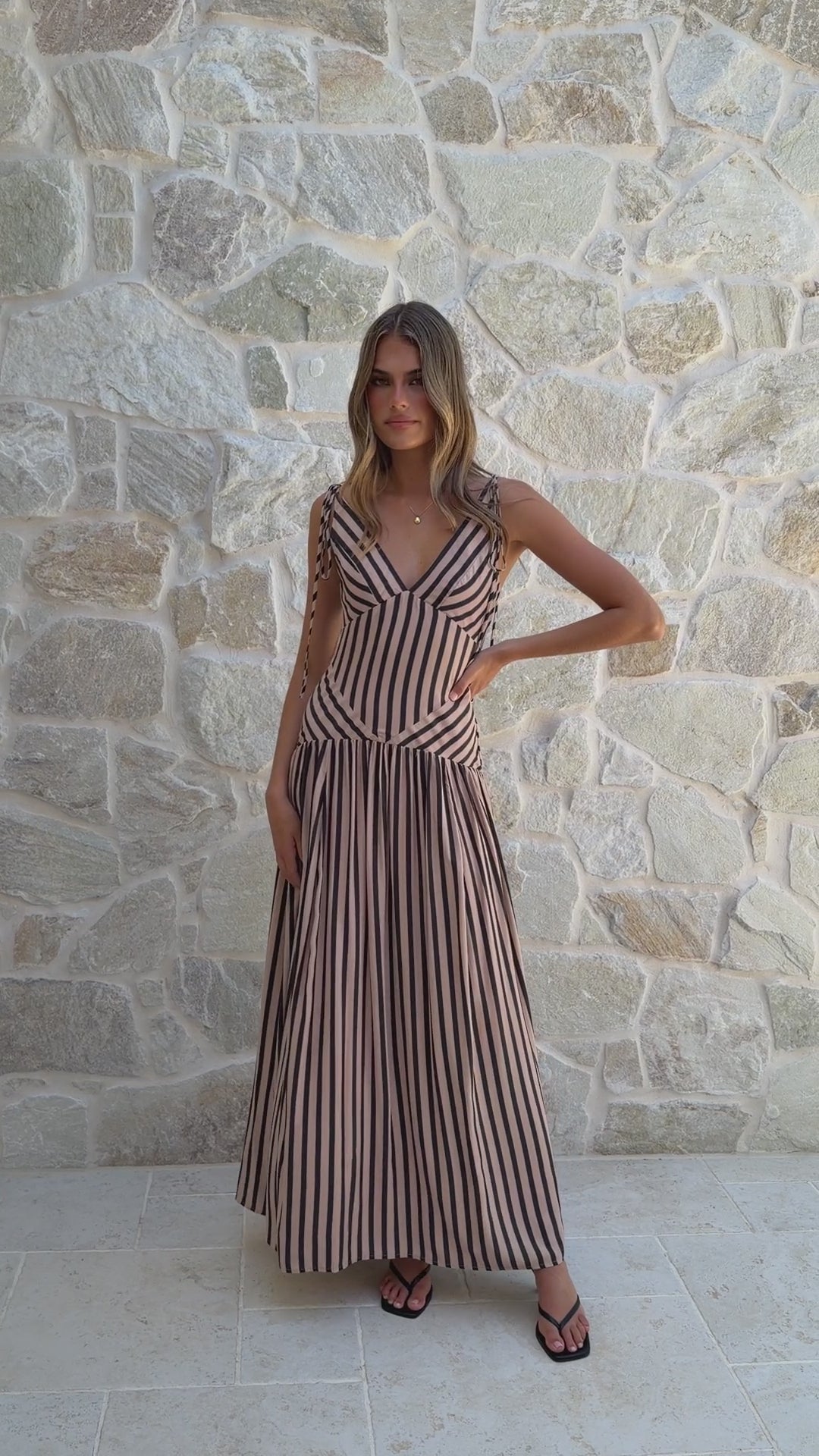 Zoriah Maxi Dress - Black/Beige Stripe - Billy J