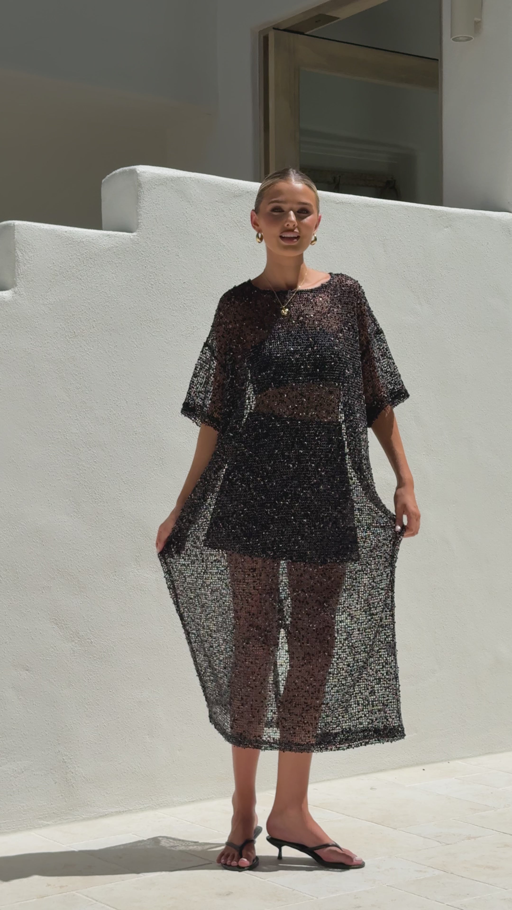 Load video: Zinnia Sequins Maxi Dress - Black - Billy J