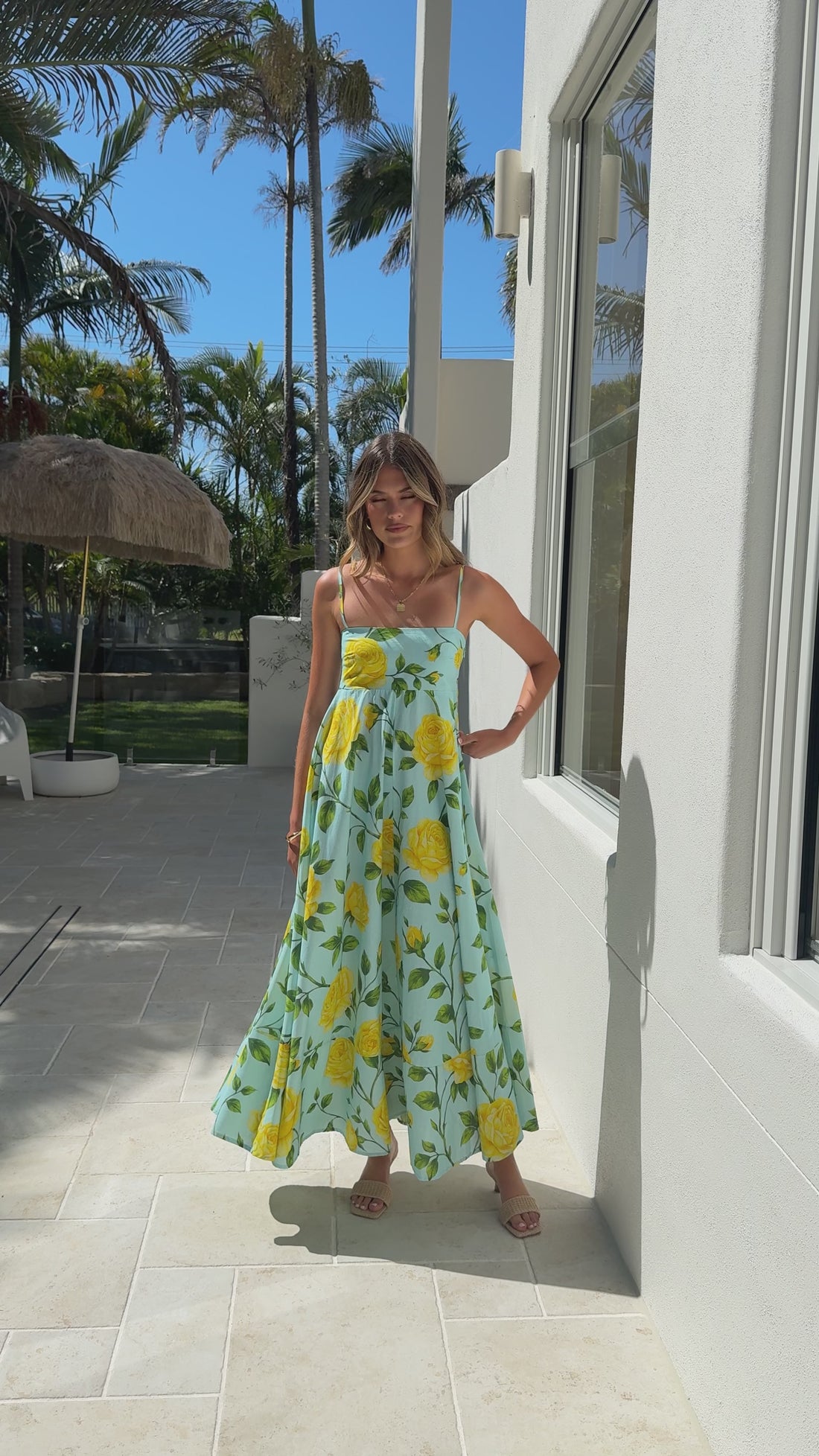 Kaethe Maxi Dress - Lemon/Aqua Floral - Billy J