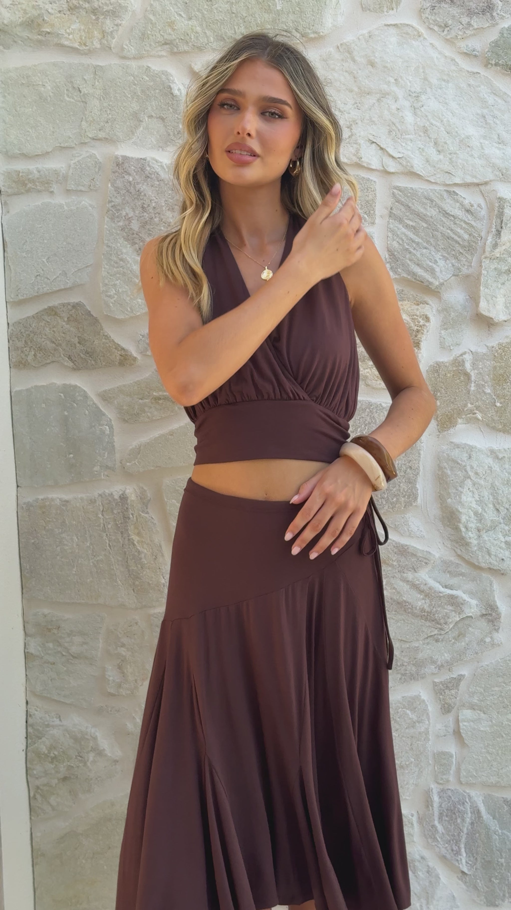 Taylin Halter Neck Top - Brown - Billy J