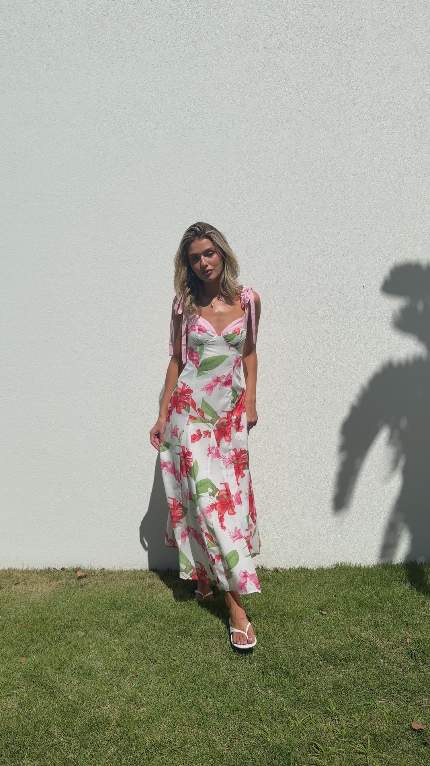Molly Maxi Dress - White/Pink Floral - Billy J