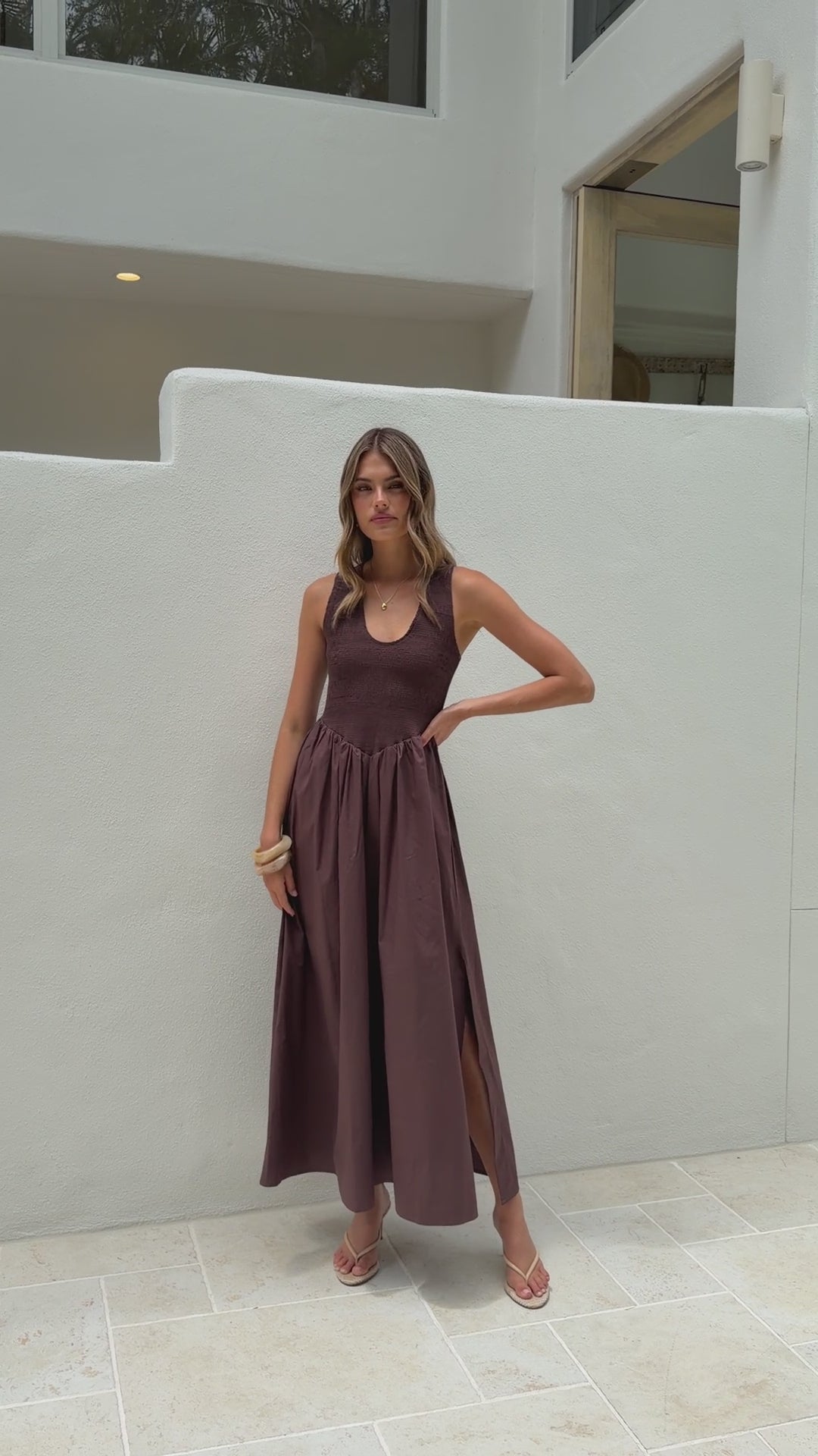Load video: Amira Maxi Dress - Chocolate - Billy J