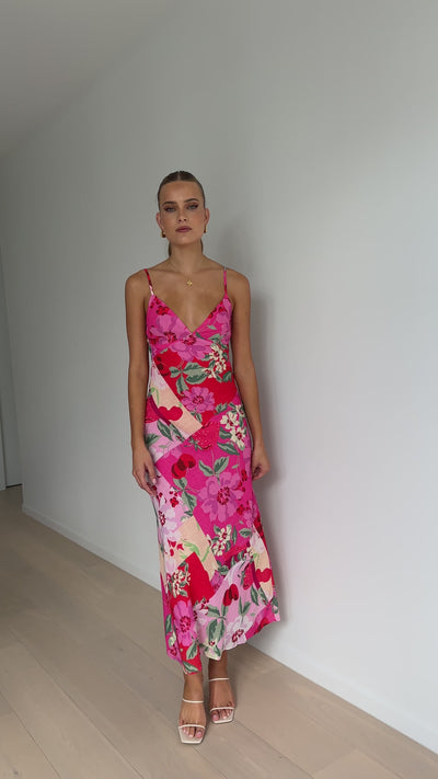 Load and play video in Gallery viewer, Odeya Maxi Dress - Pink / Red Print

