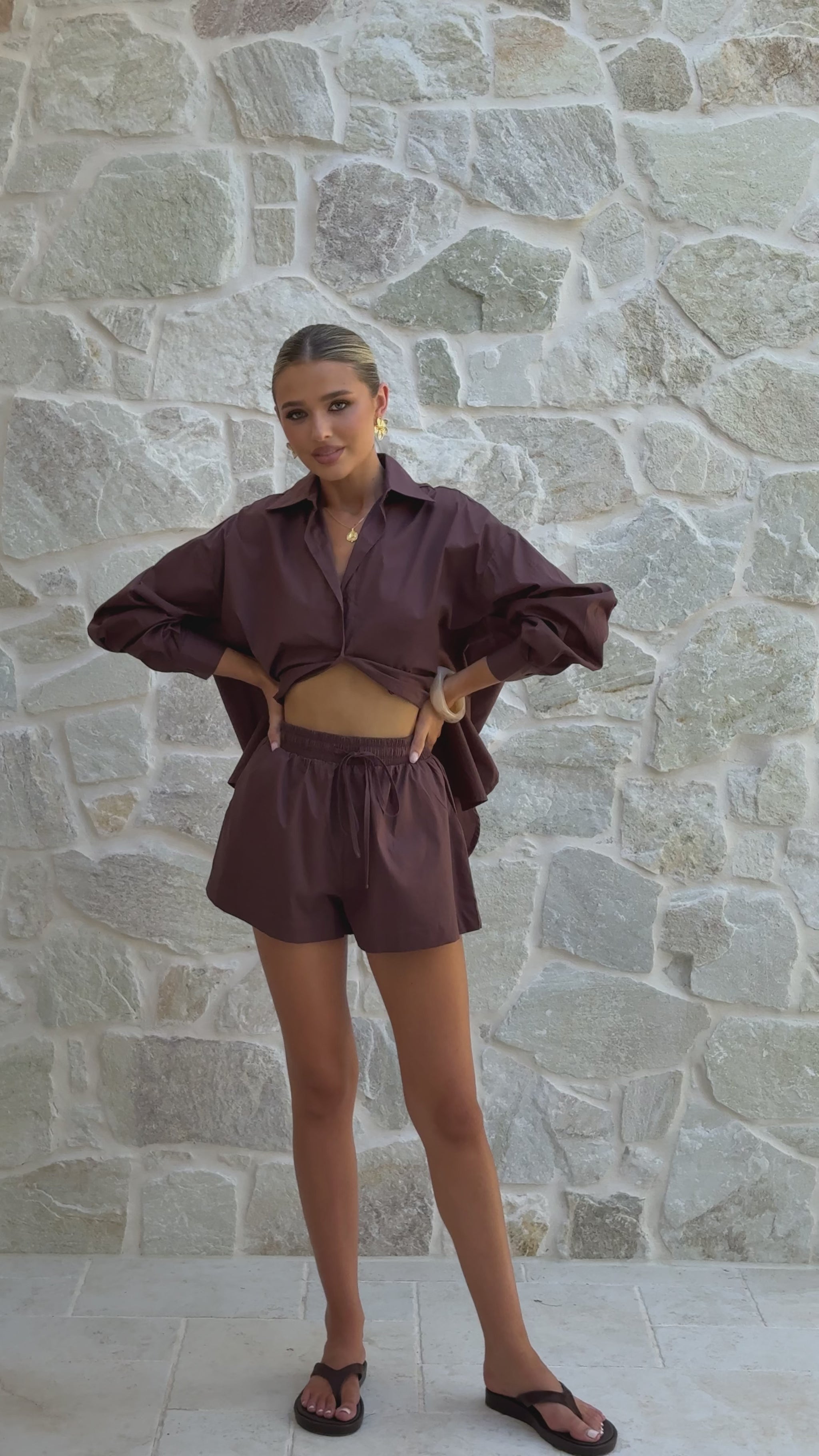 Rebekah Long Sleeve Button Up Shirt - Chocolate - Billy J