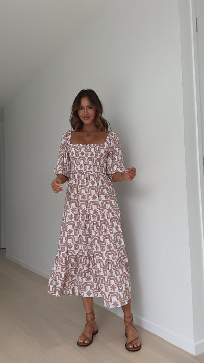 Load and play video in Gallery viewer, Ibiza Off The Shoulder Maxi Dress - Beige Print
