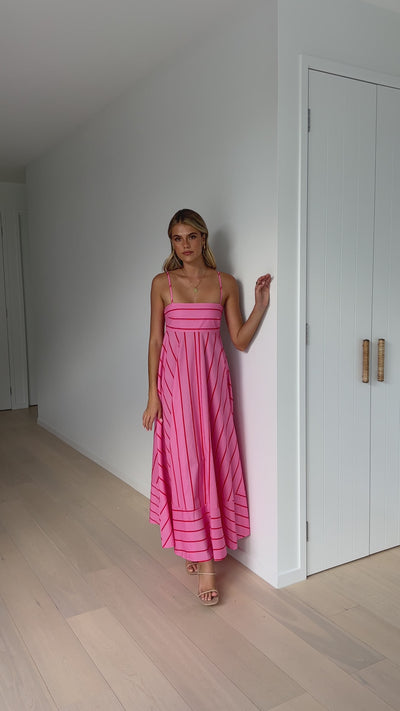 Load and play video in Gallery viewer, Kaethe Maxi Dress - Pink / Red Stripe
