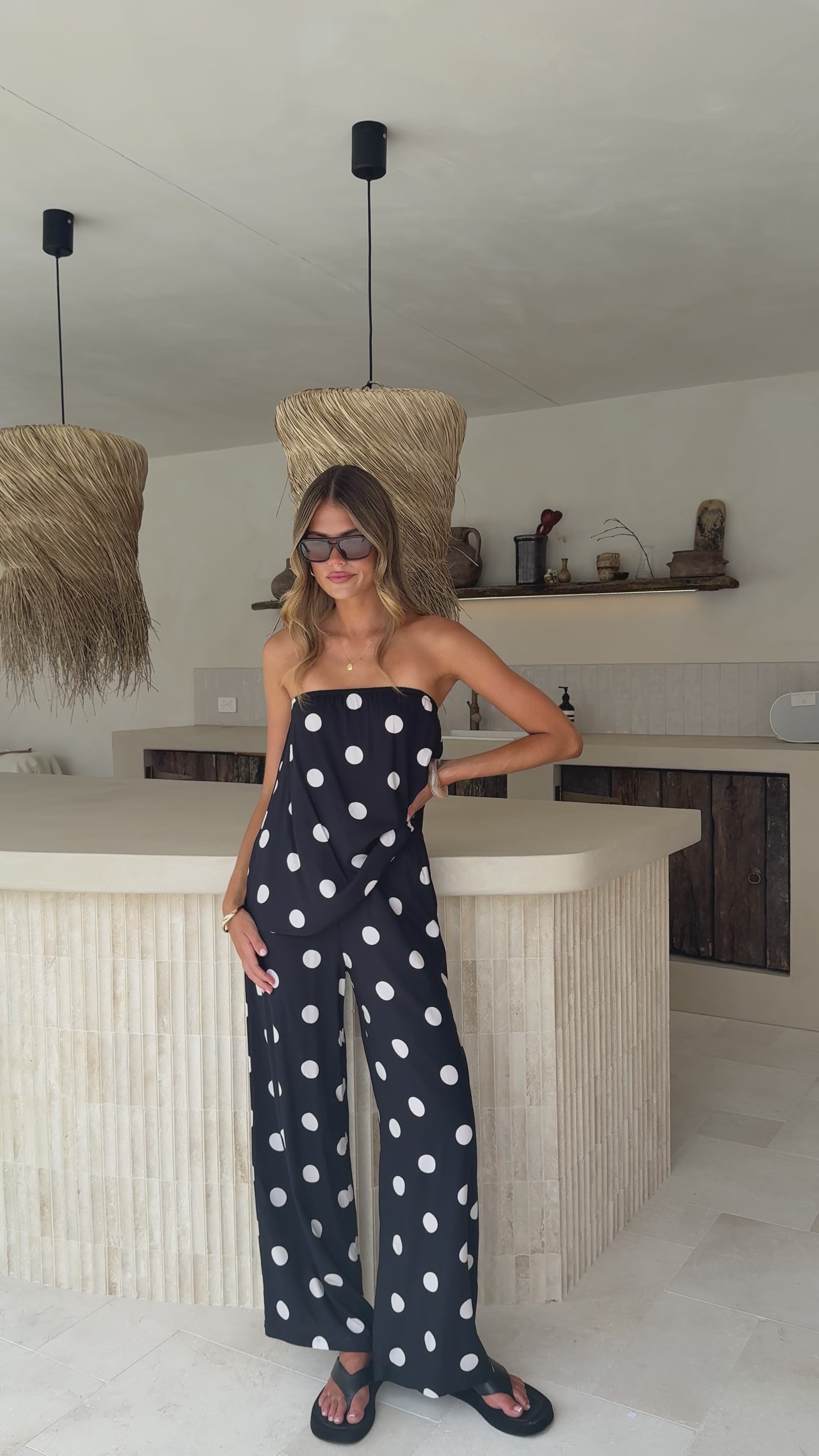 Load video: Darya Strapless Top - Black / White Polka Dot - Billy J