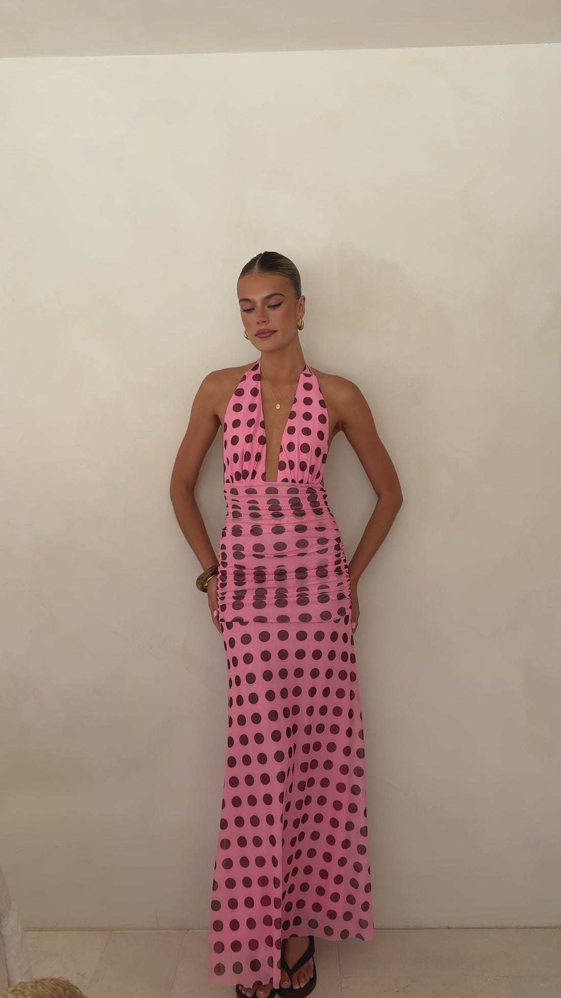 Kya Maxi Dress - Pink / Brown Polka - Billy J