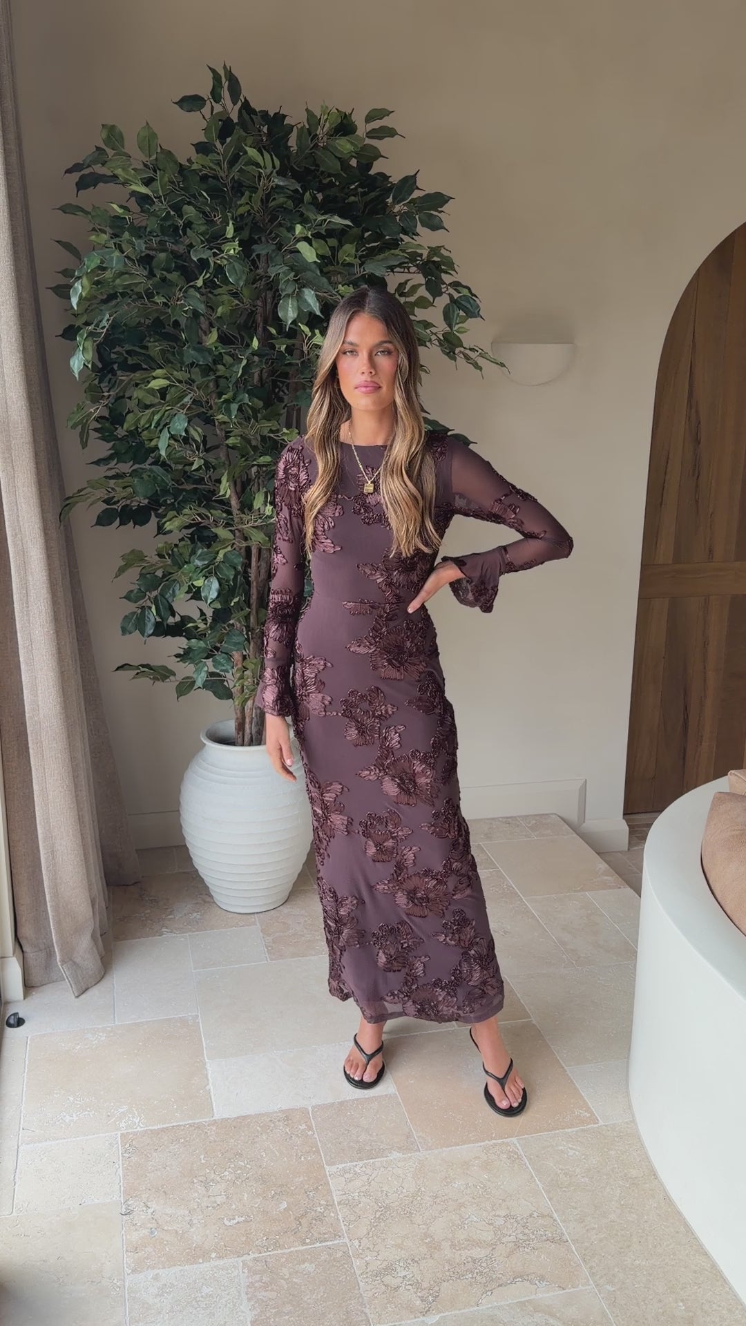 Load video: Lottie Maxi Dress - Chocolate - Billy J
