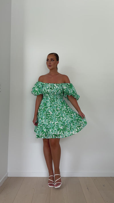Load and play video in Gallery viewer, Teagan Mini Dress - Green Floral
