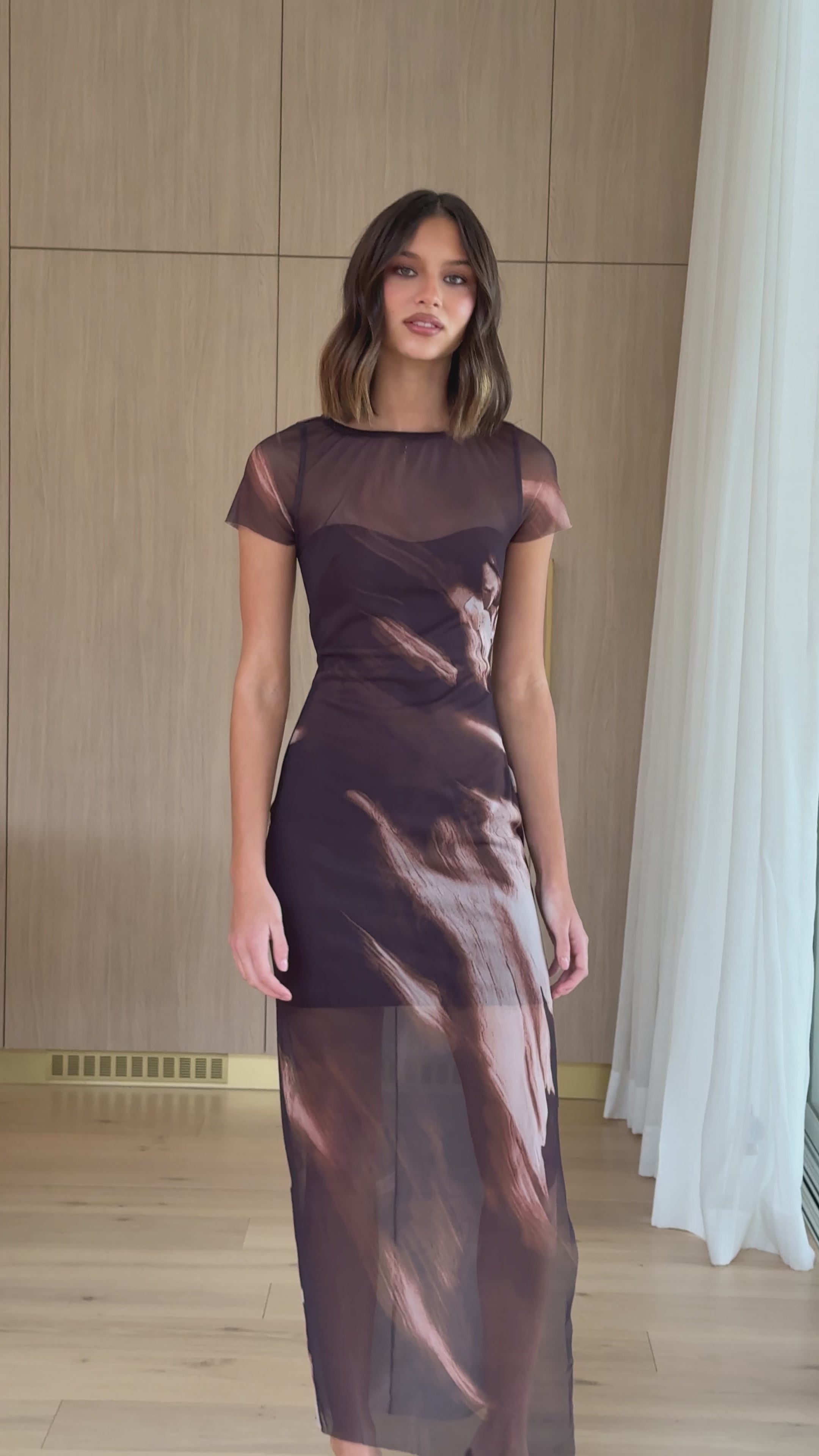 Load video: Pia Sheer Maxi Dress - Cocoa Ochre - Billy J