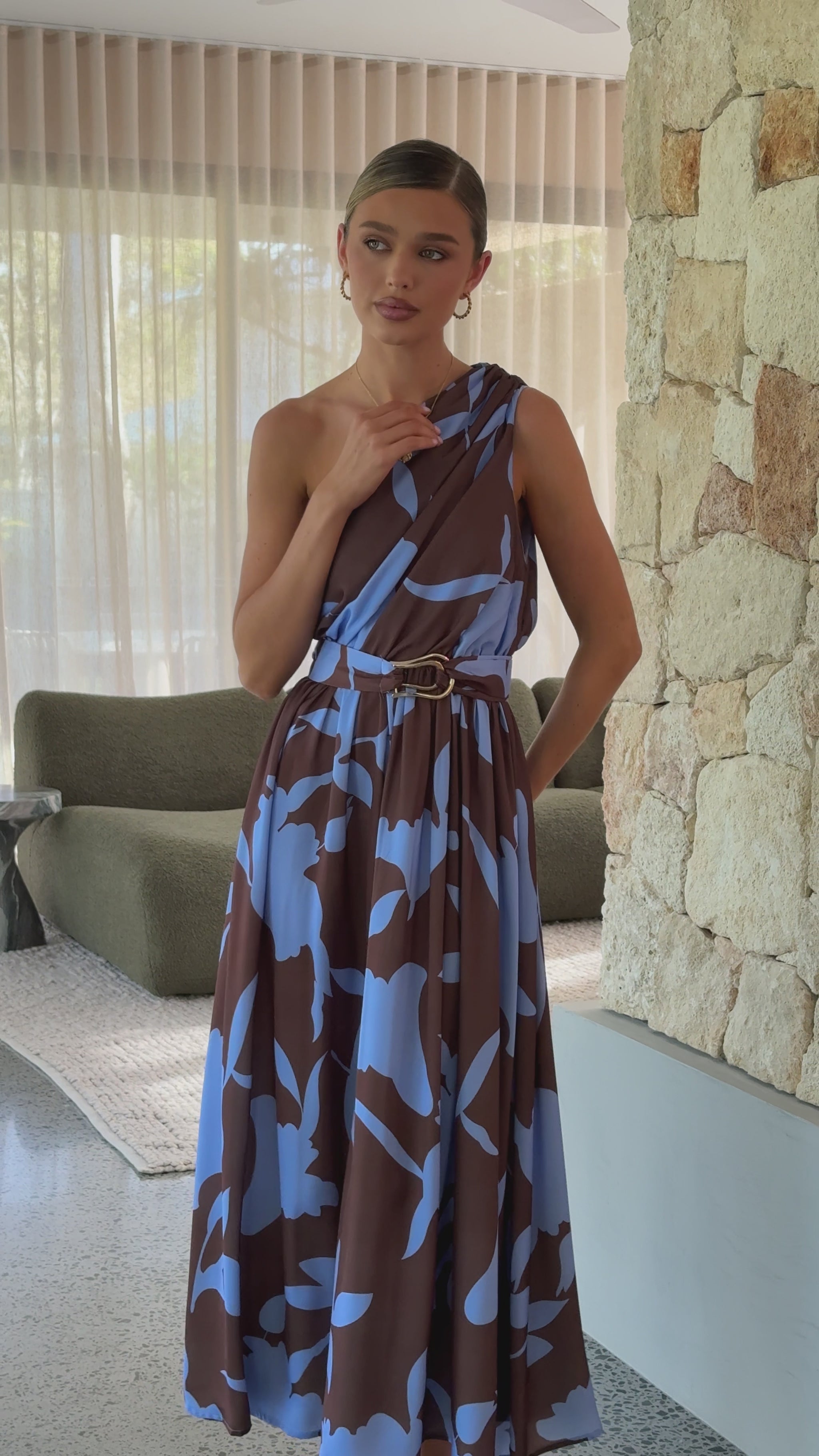 Hadas Maxi Dress - Chocolate/Blue Print - Billy J