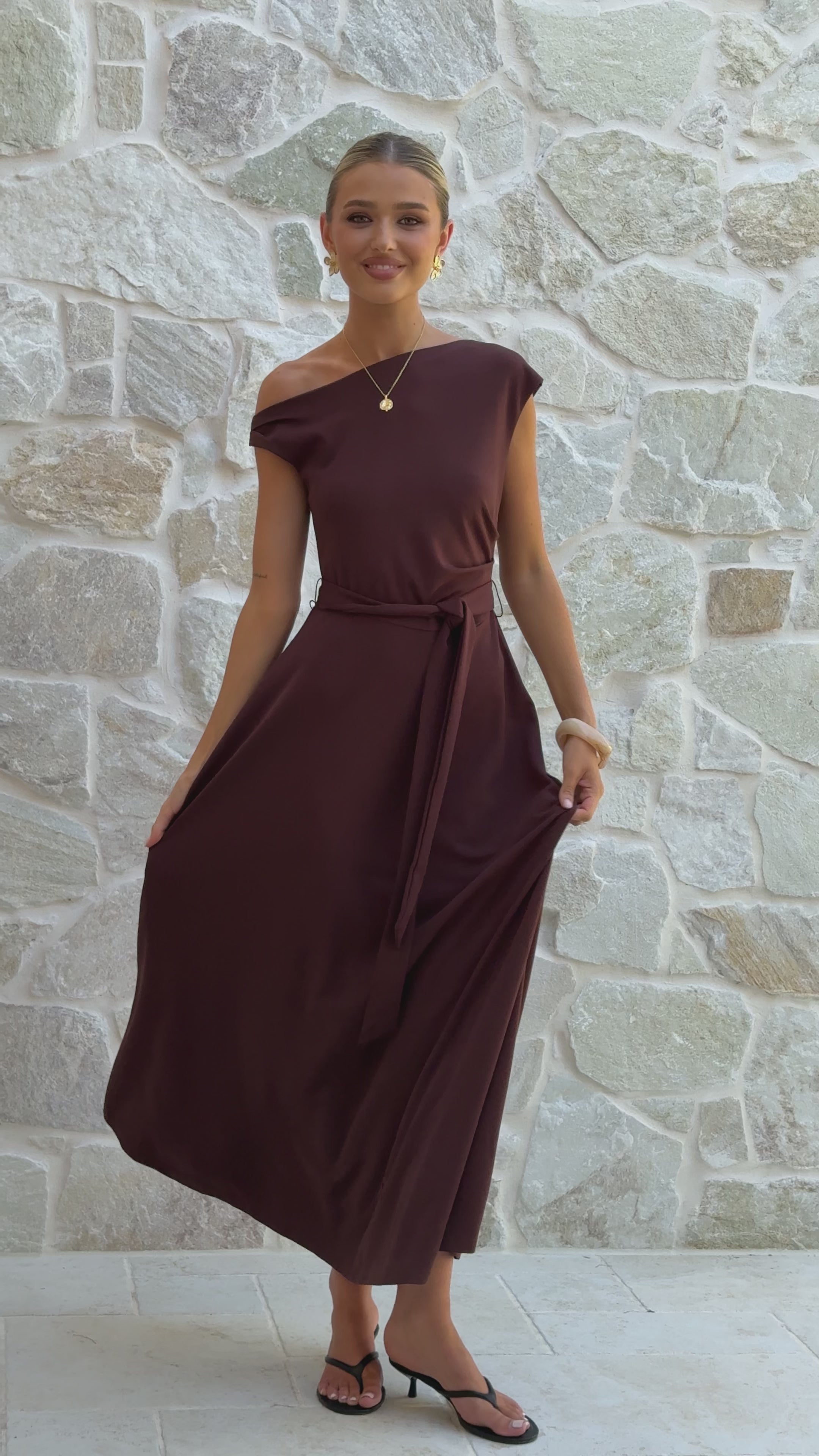 Load video: Gemma Maxi Dress - Chocolate - Billy J