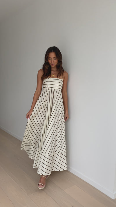 Load and play video in Gallery viewer, Kaethe Maxi Dress - Beige / Camel Stripe
