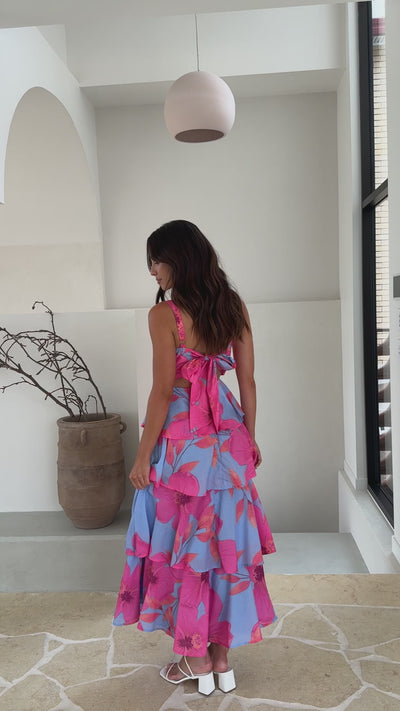 Load and play video in Gallery viewer, Page Maxi Dress - Blue / Pink Floral
