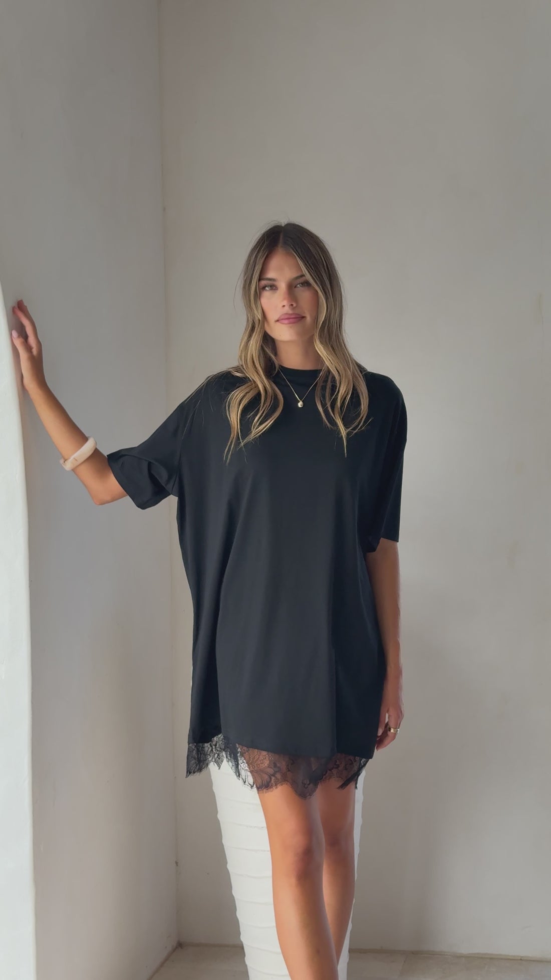 Saya T Shirt Lace Mini Dress - Black - Billy J