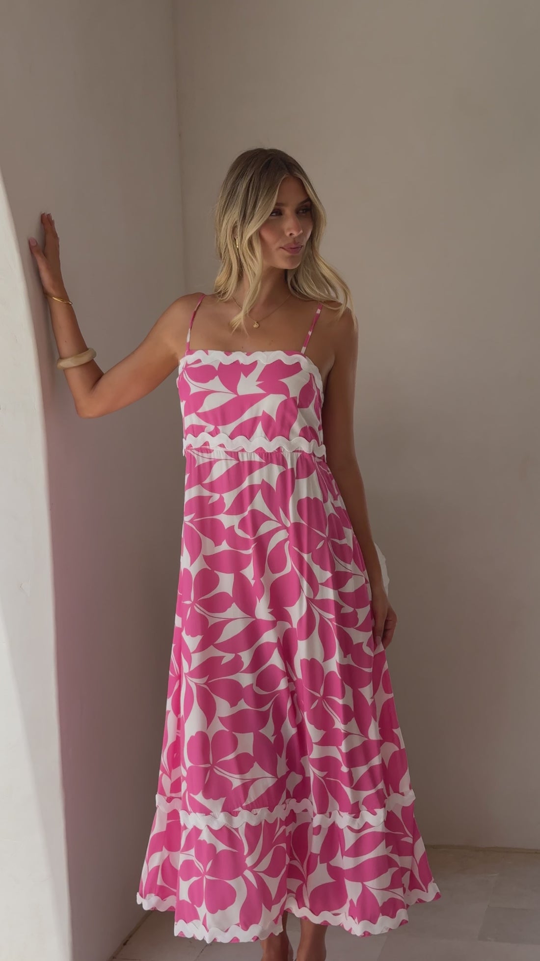 Seraphina Maxi Dress - Fuchsia/White Print - Billy J