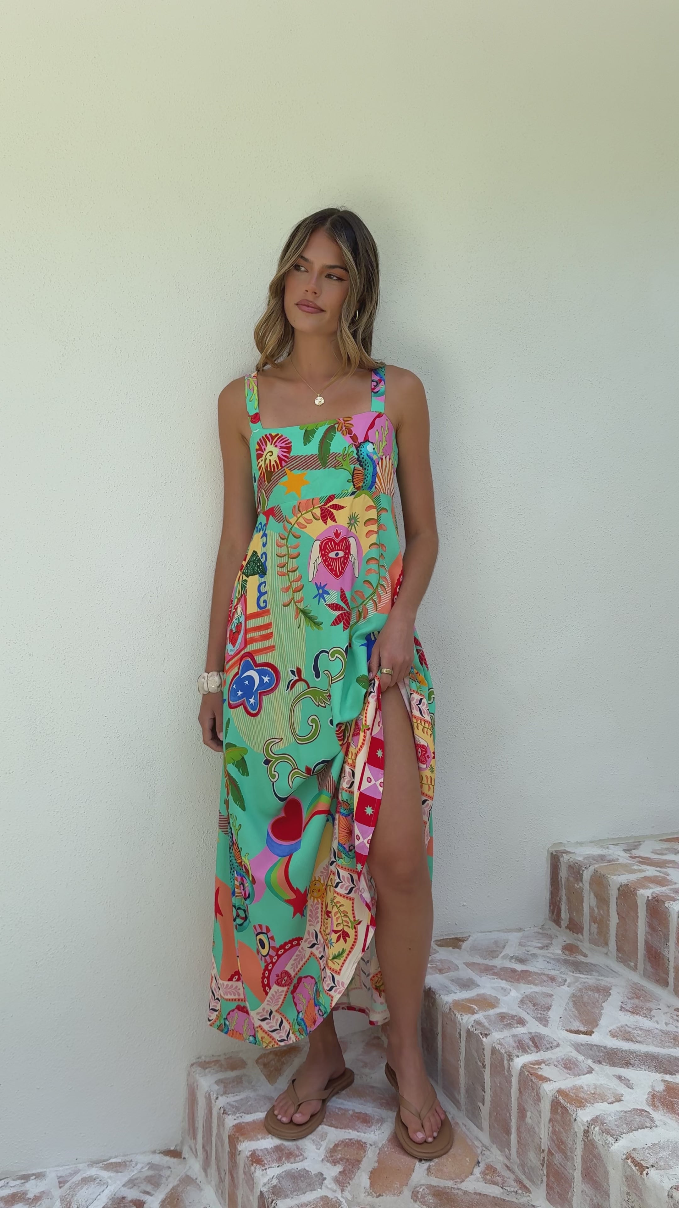 Load video: Trish Maxi Dress - Carnival Print - Billy J