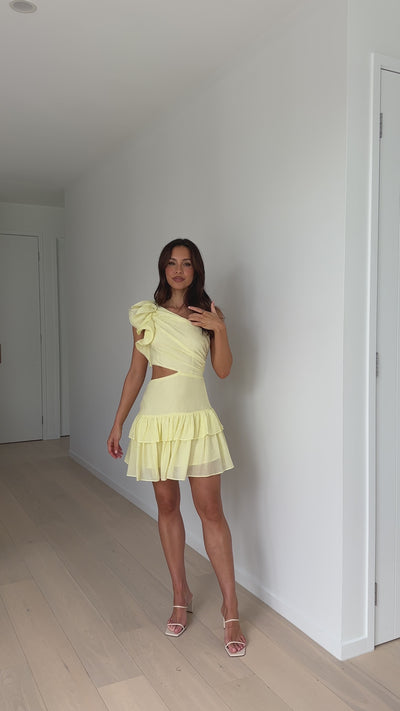 Load and play video in Gallery viewer, Addo Ruffle Mini Dress - Yellow
