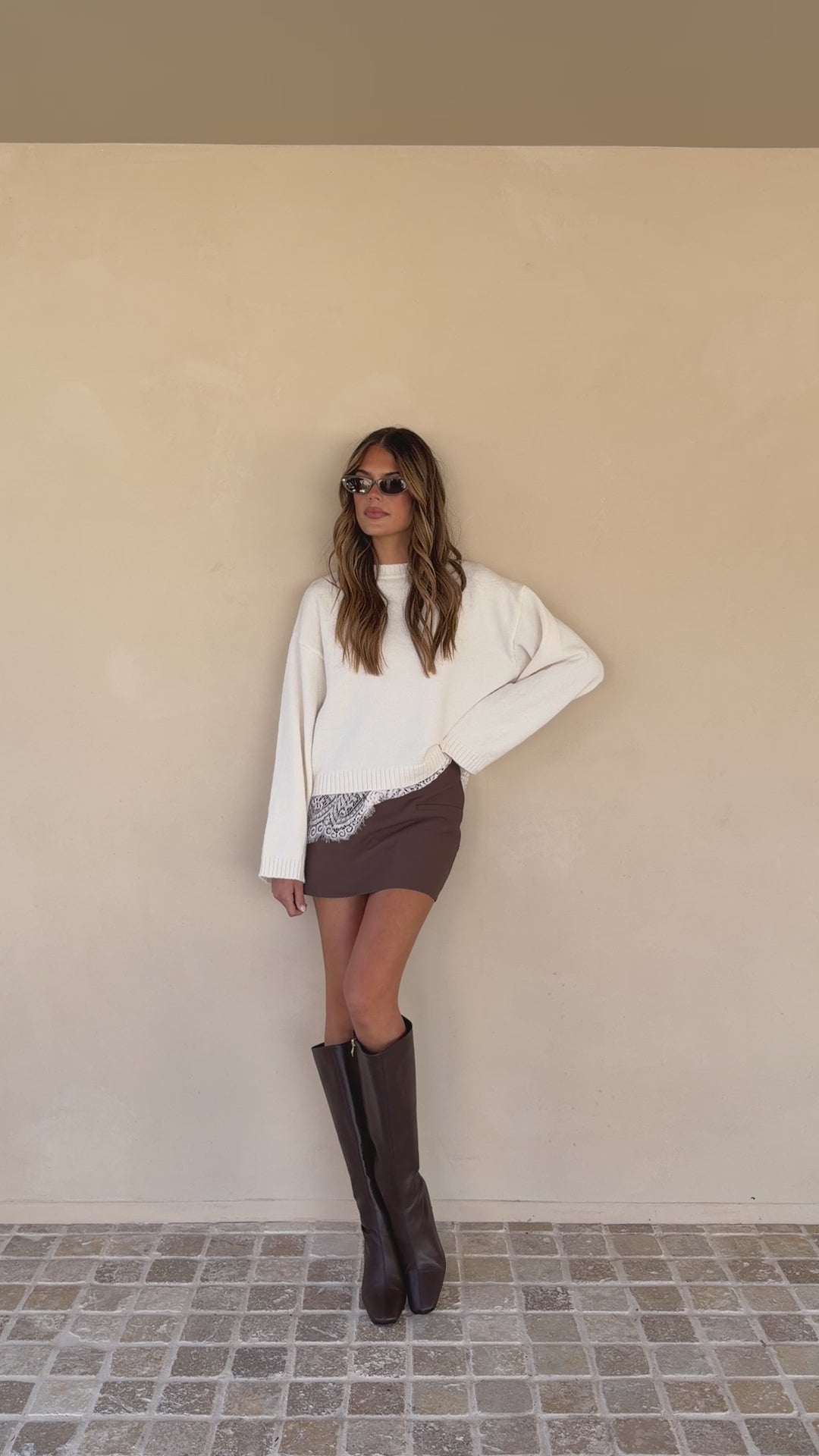 Kylan Lace Trim Sweater - Cream - Billy J