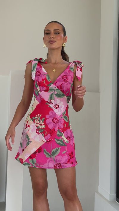 Load and play video in Gallery viewer, Delilah Mini Dress - Pink Floral Print
