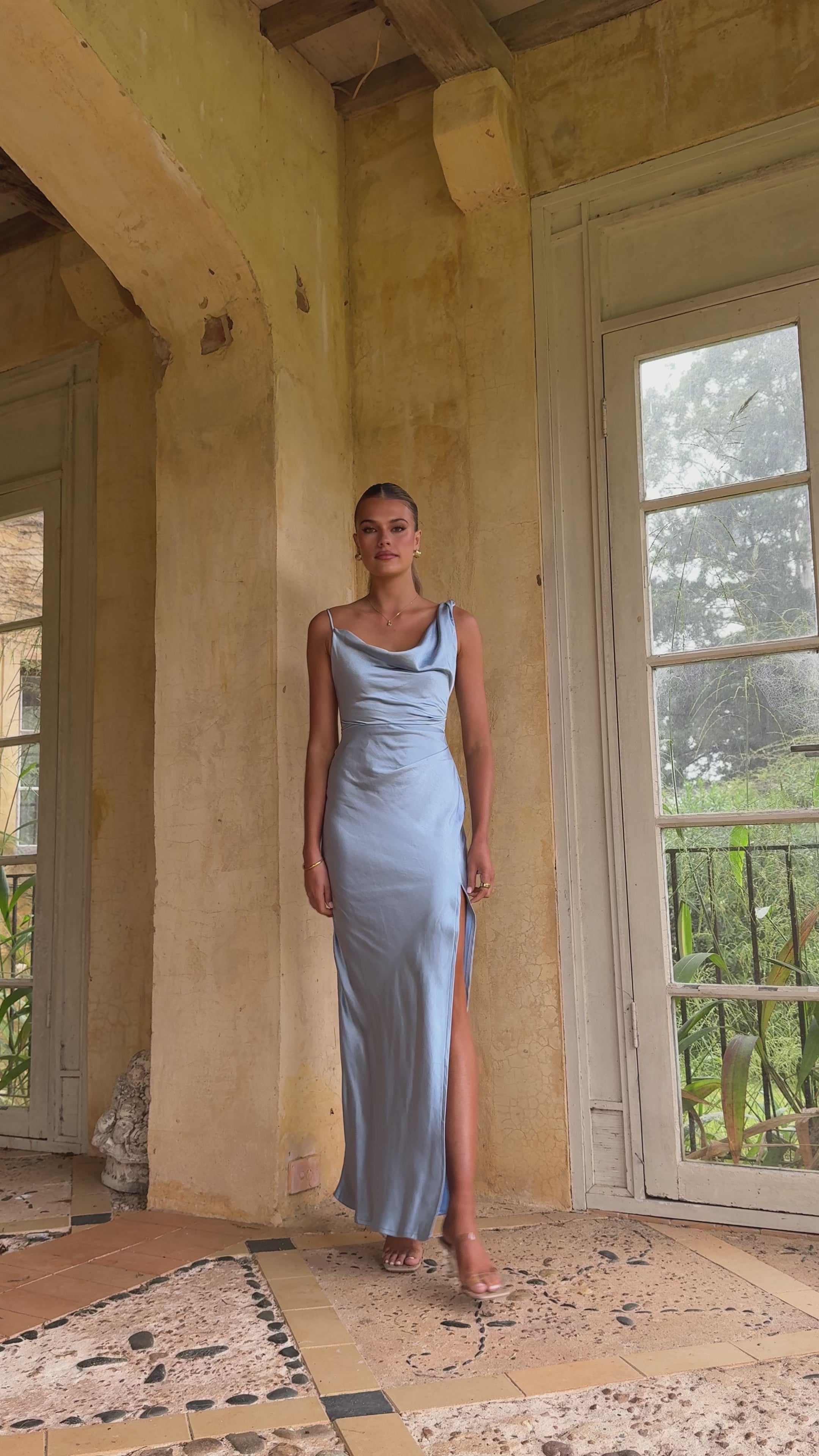 Load video: Iris Asymmetrical Maxi Dress - Blue - Billy J