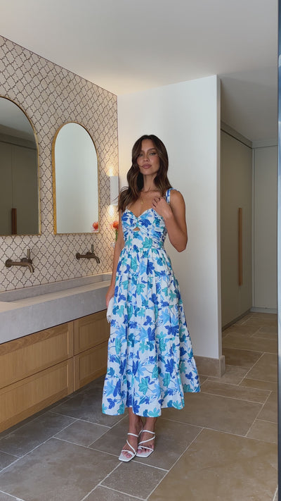 Load and play video in Gallery viewer, Zafirah Maxi Dress - Blue / Green Floral
