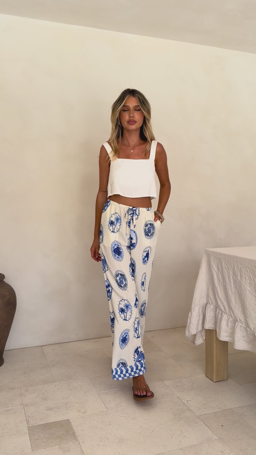 Load video: Addie Pants - Blue Stamps - Billy J