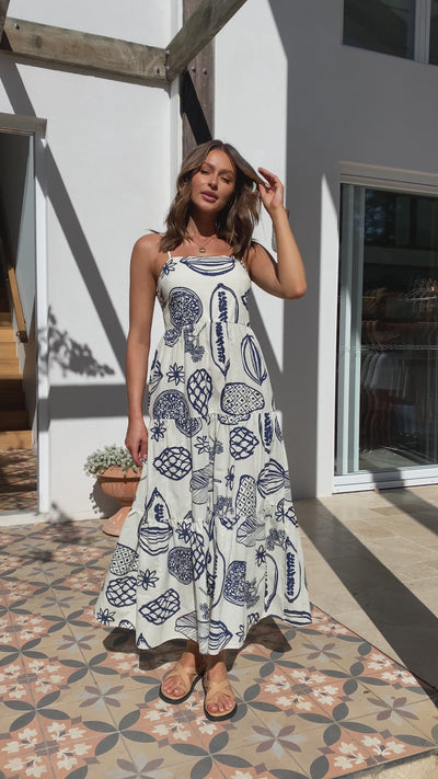 Load and play video in Gallery viewer, Holiday Maxi Dress - Blue Print
